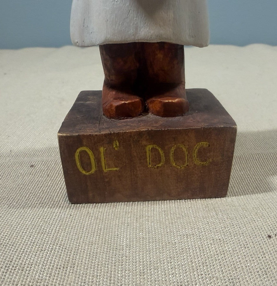 Vintage ANRI Style Carved Wood Veterinarian Figure Holding Rabbit Toriart