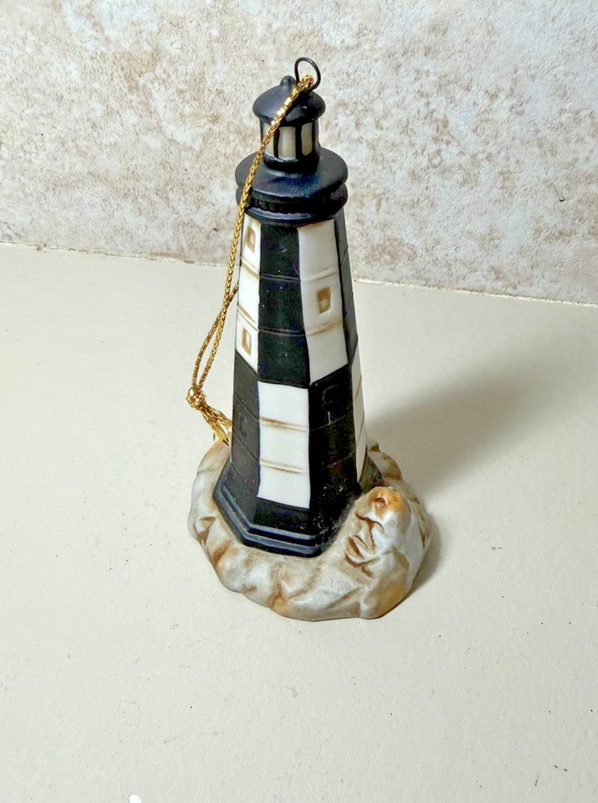 Lefton Cape Henry Lighthouse Figurine 1994 Hand Painted Ceramic Statue 4.5"