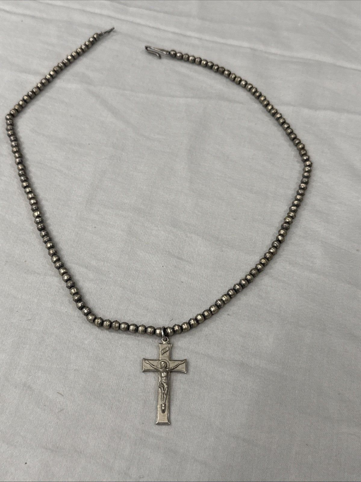 Vintage Crucifix Cross Pendant Necklace Jesus Silver Tone Religious