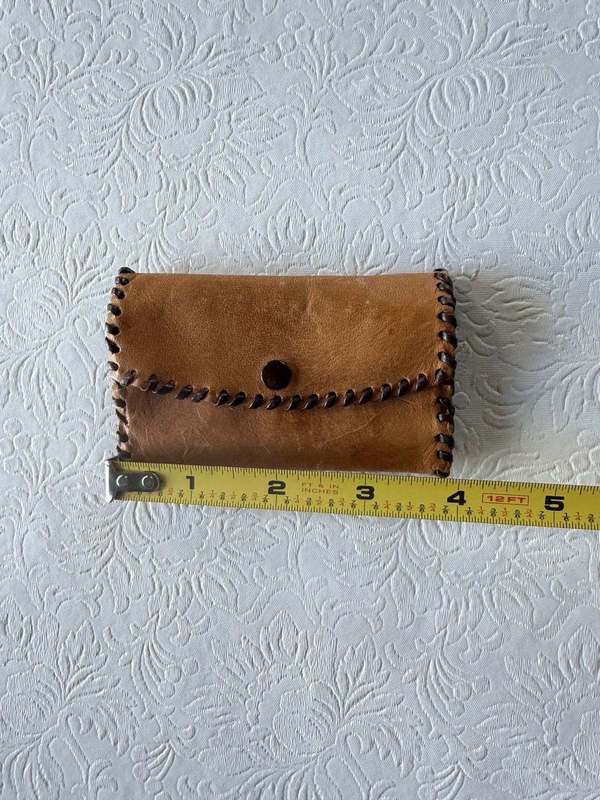 Vintage Hand Tooled Leather Key Case Wallet 6 Hook Amber Plastic Made USA