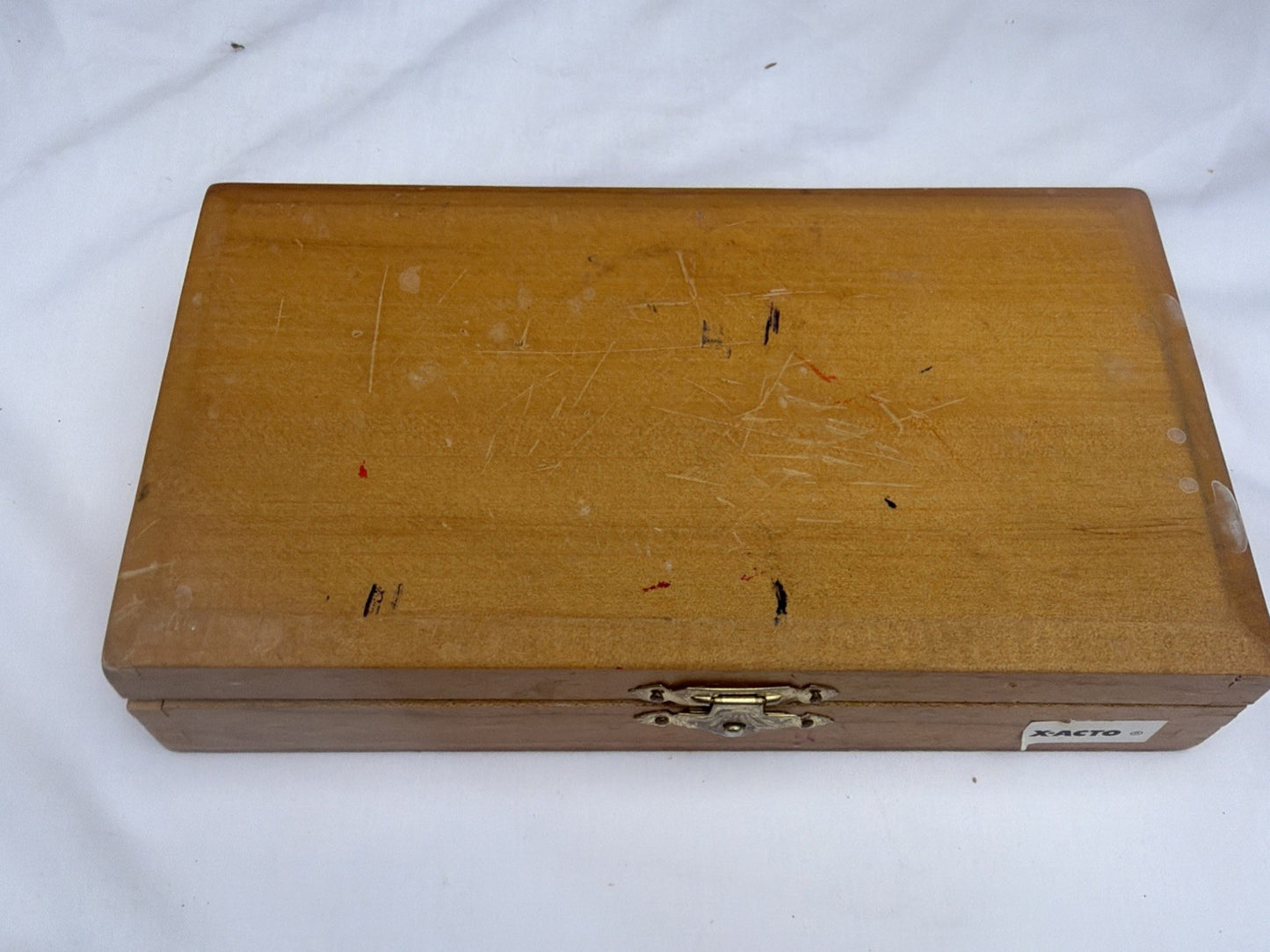 Vintage X-Acto Wooden Tool Box Hobby Knife Set Pliers Stapler Mechanical Pencil