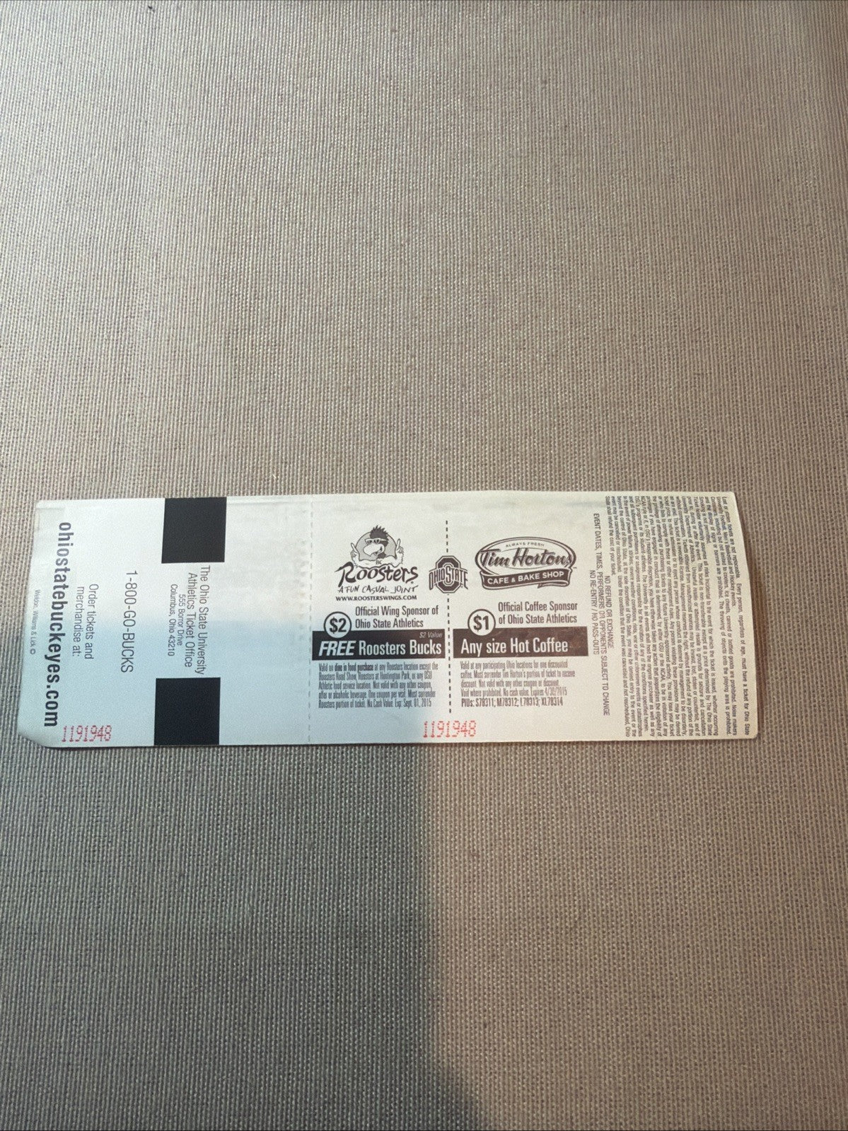 2014 Ohio State Vs Virginia Tech Ticket Stub Sept 6 Upset Game Rare Collectible
