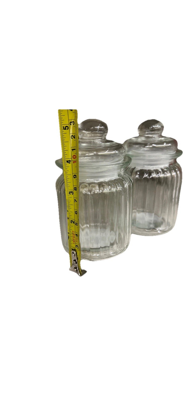 Set of 2 Glass Apothecary Jars, knobbed lids, 5.25 in, tight seal