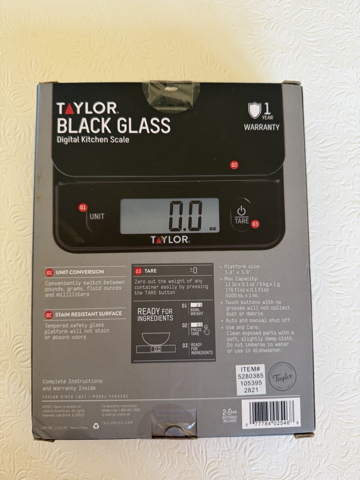 Taylor Digital Kitchen Scale Black Glass 11 lb Capacity New Sealed Box