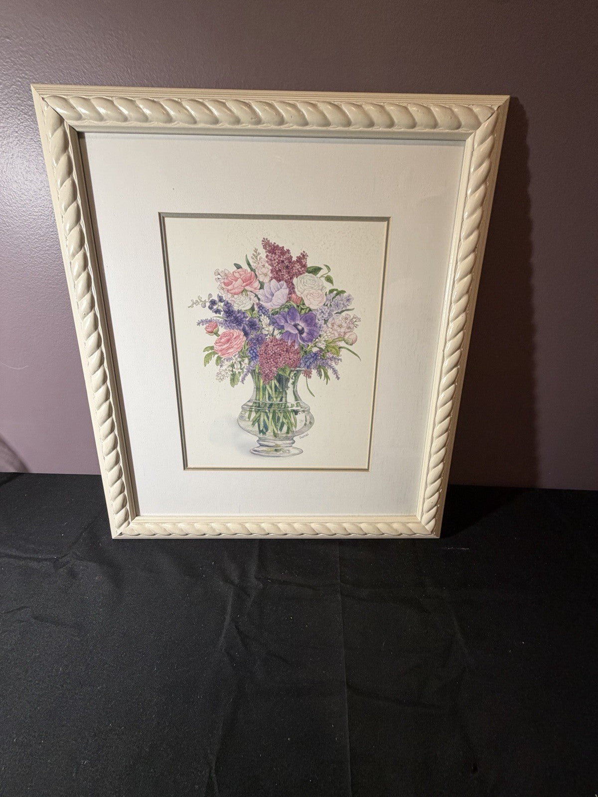 Anemone Bouquet Watercolor Bambi Papais Rope Design Framed Art 16x18