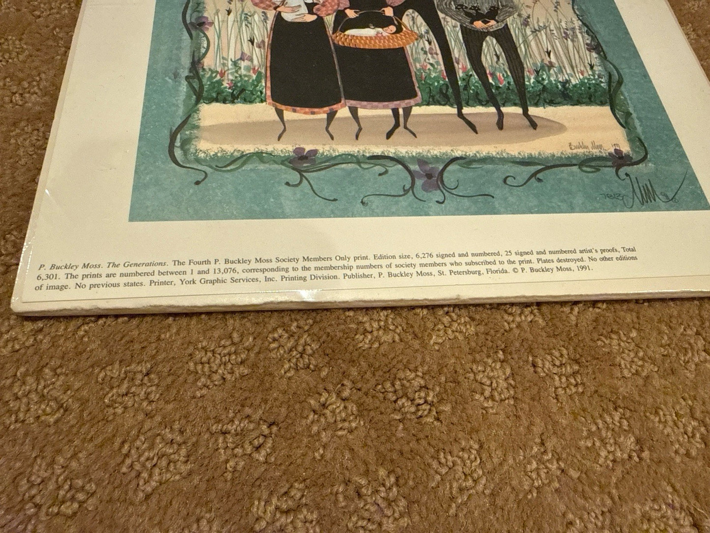 P Buckley Moss The Generations 1991 Lithograph 7052/13076 Family Amish Art