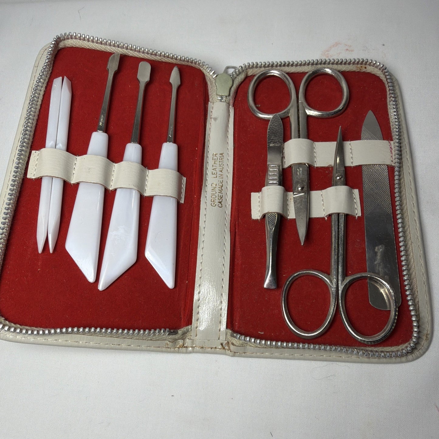 Vintage Manicure Set Western Germany 9pc Grooming Kit Leather Case Complete