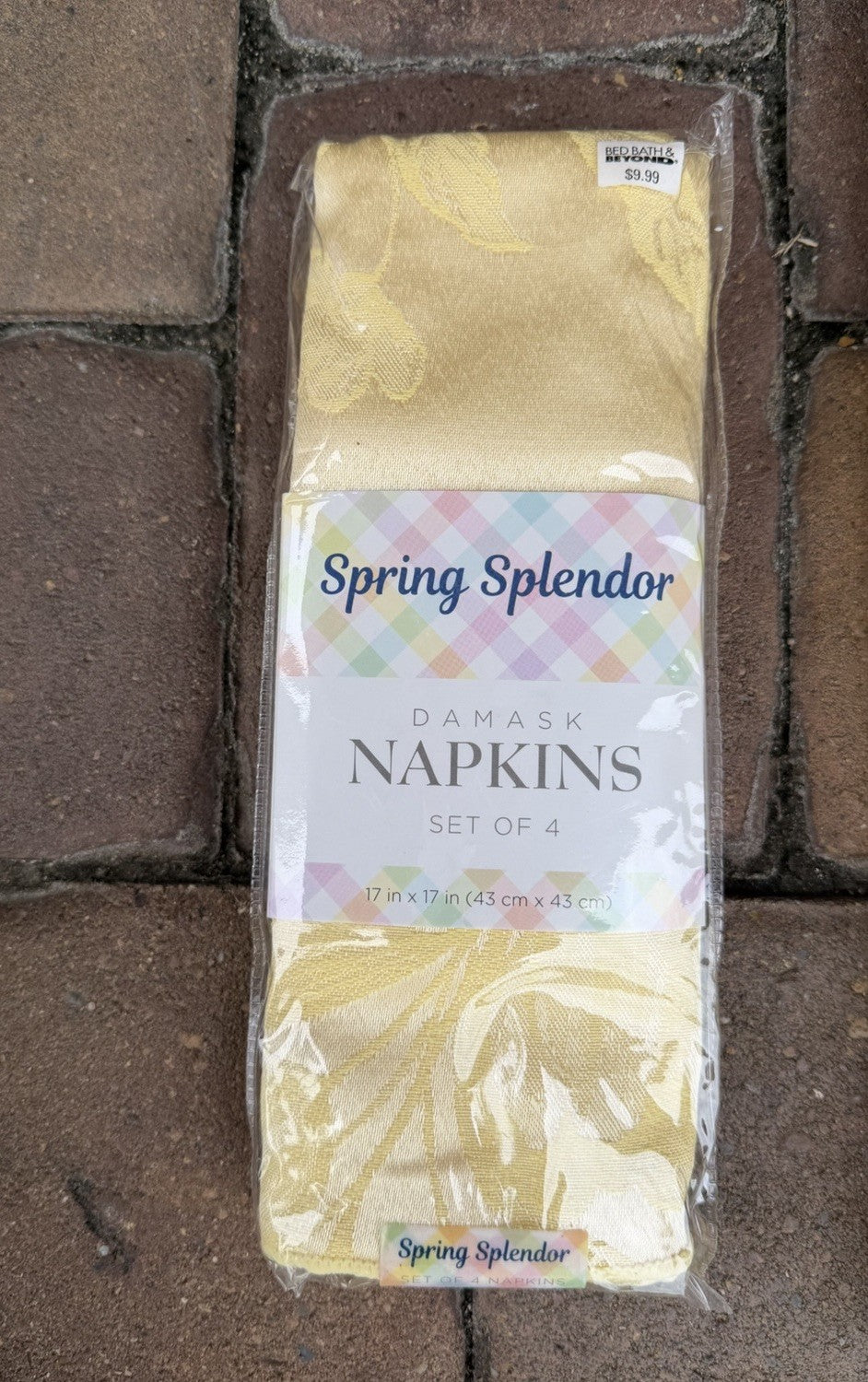 Town Country Spring Splendor Butter Yellow Damask Tablecloth 4 Napkins Vintage