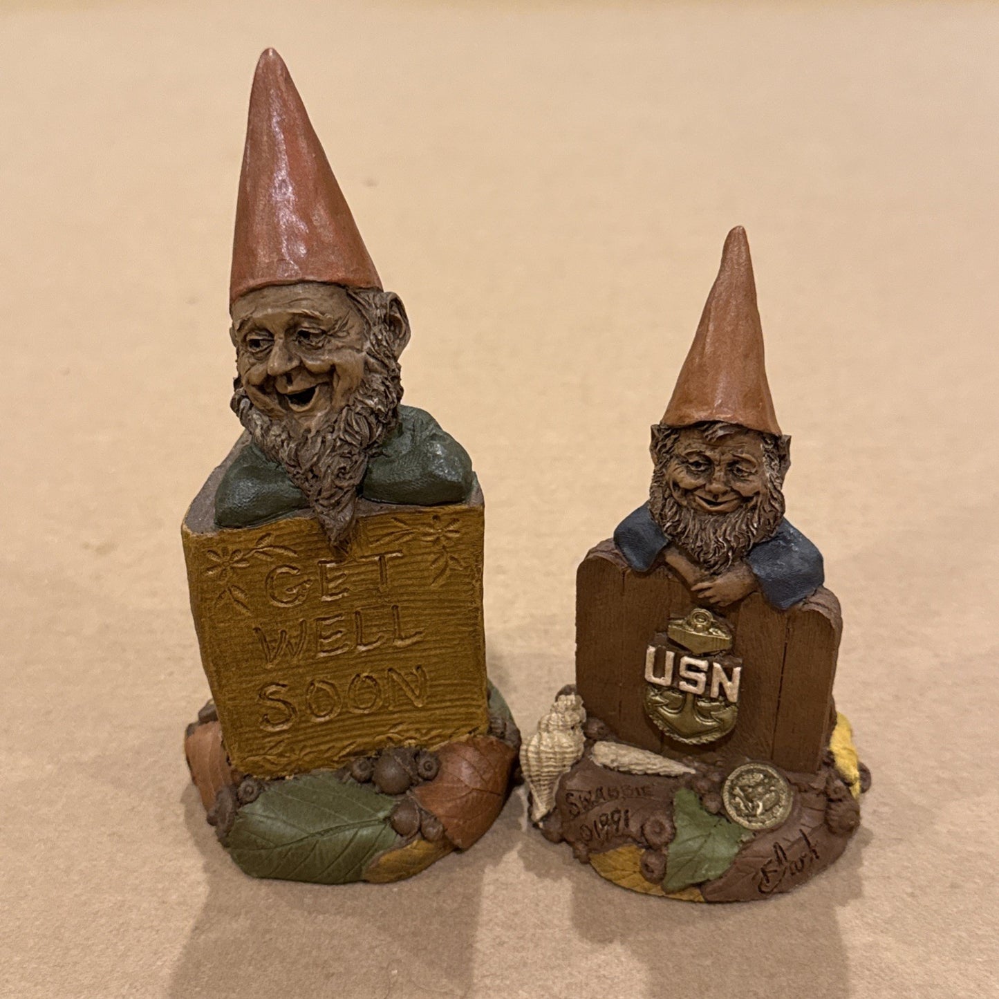Lot of 2 Tom Clark Vintage Gnomes, 1990 Dr. Fell Good and 1991 USN, Figurines