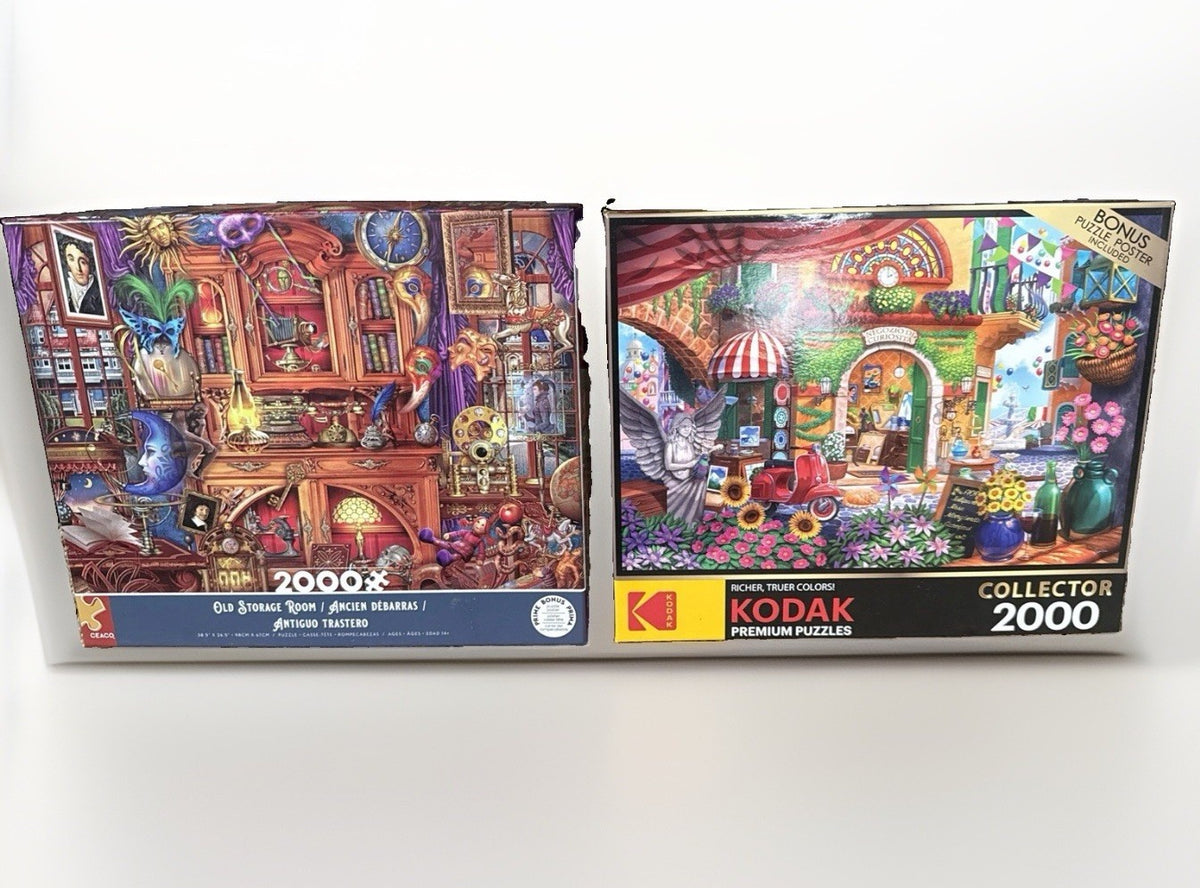 2000 Pc Puzzle Lot 2 Old Storage Room Little Italian Curiosity Shop Ceaco Kodak