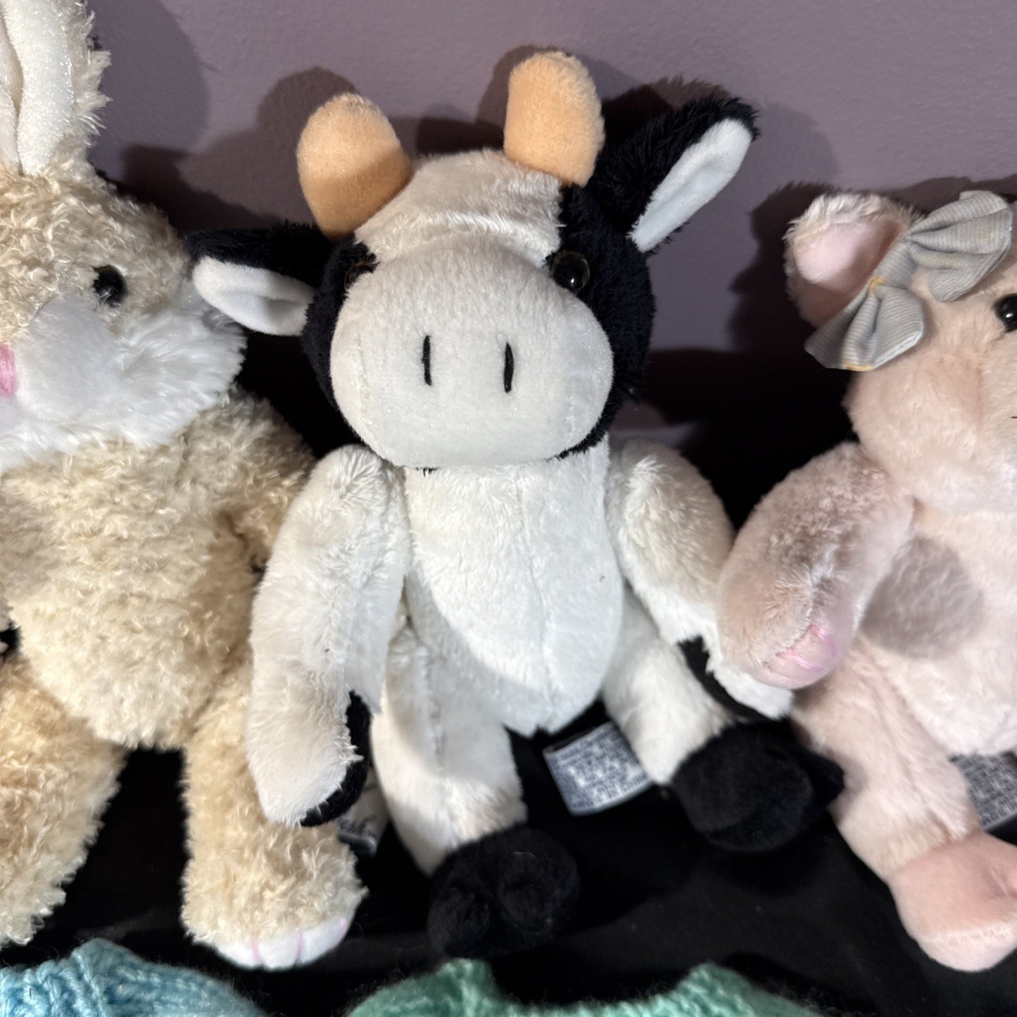Vintage Chrisha Plush Rabbits Cow Pig Sheep 1999 Toys Lot 5 with Sweaters