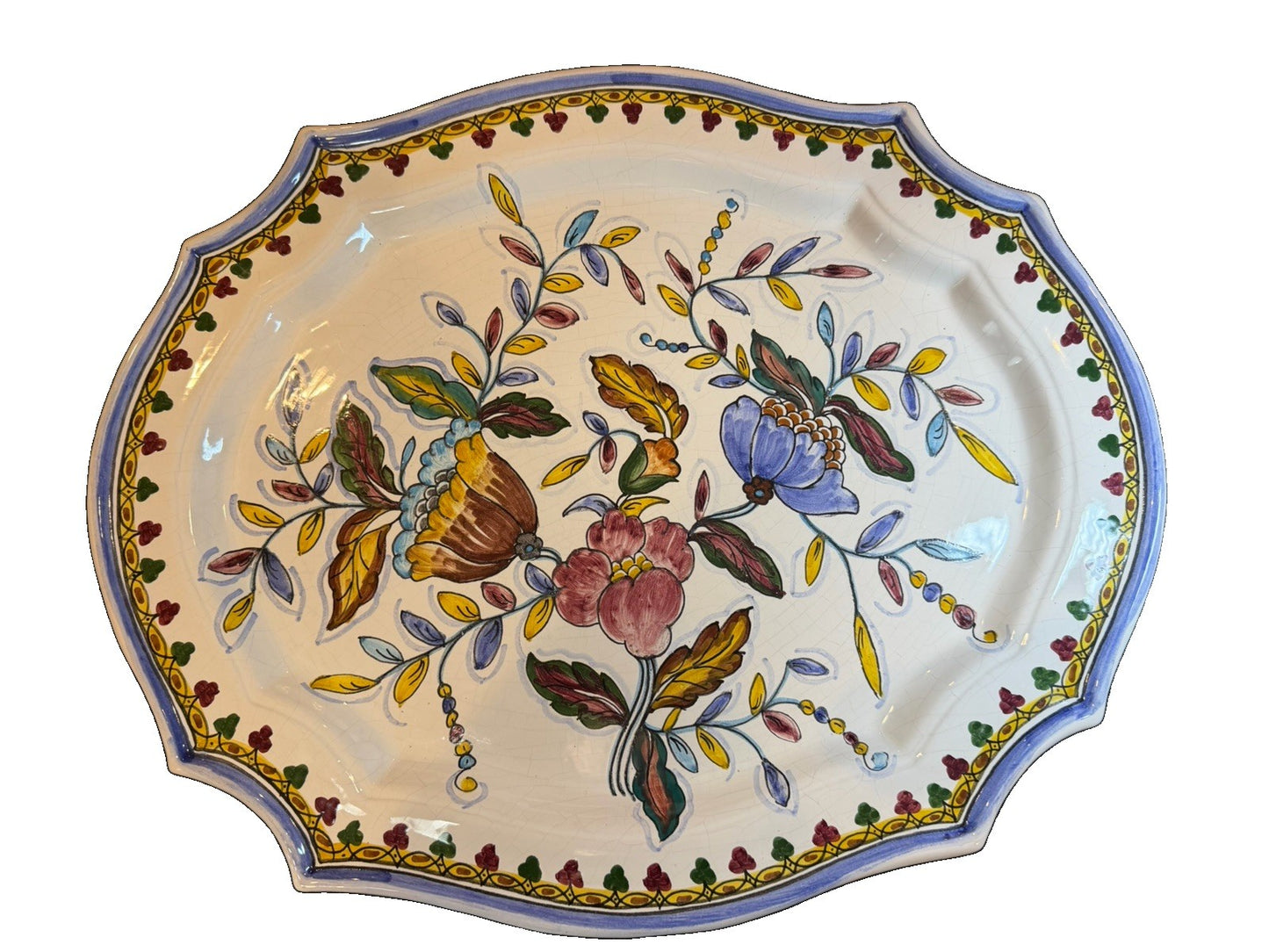 Vintage Berardos Portugal Hand Painted Floral Ceramic Platter Serving Tray