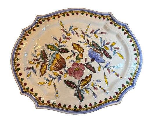 Vintage Berardos Portugal Hand Painted Floral Ceramic Platter Serving Tray
