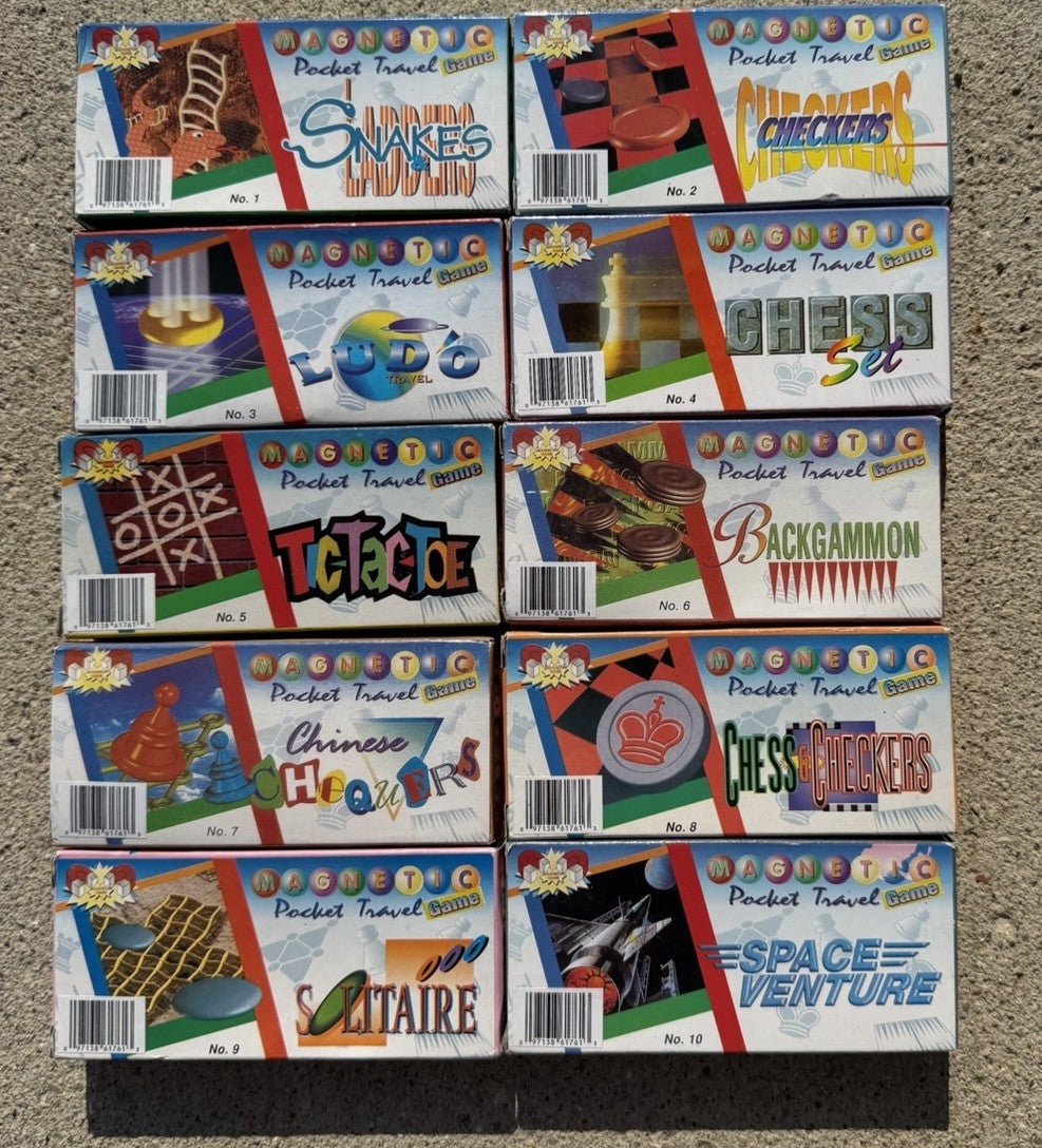 Vintage Magnetic Pocket Travel Games Set of 10 Board Games Retro Space