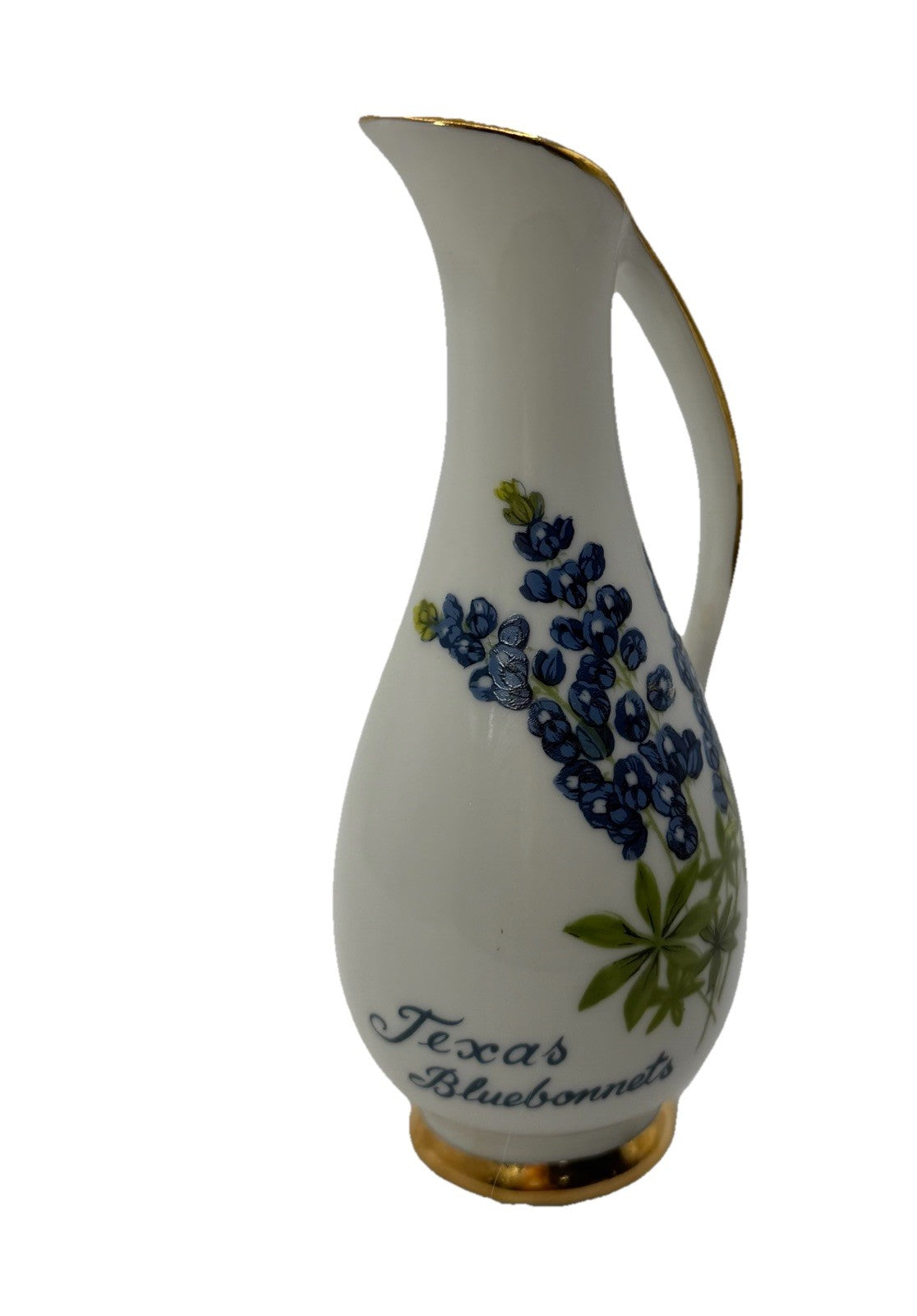 Vintage Texas Bluebonnets Vase with Gold Trim and Handle