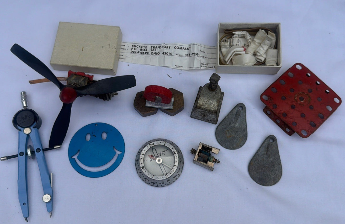 Vintage Drafting Mechanical Instrument Lot Model Airplane Engine Compass Magnet