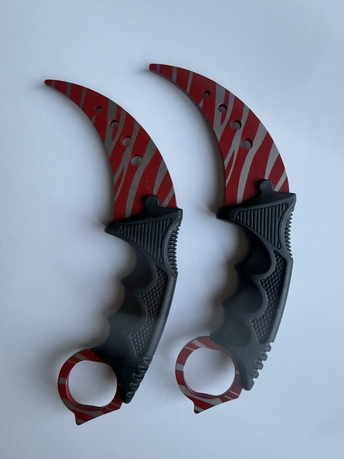 Fixed Blade Karambit Knife Pair Lot of 2 Red Tiger Stripe with Sheaths