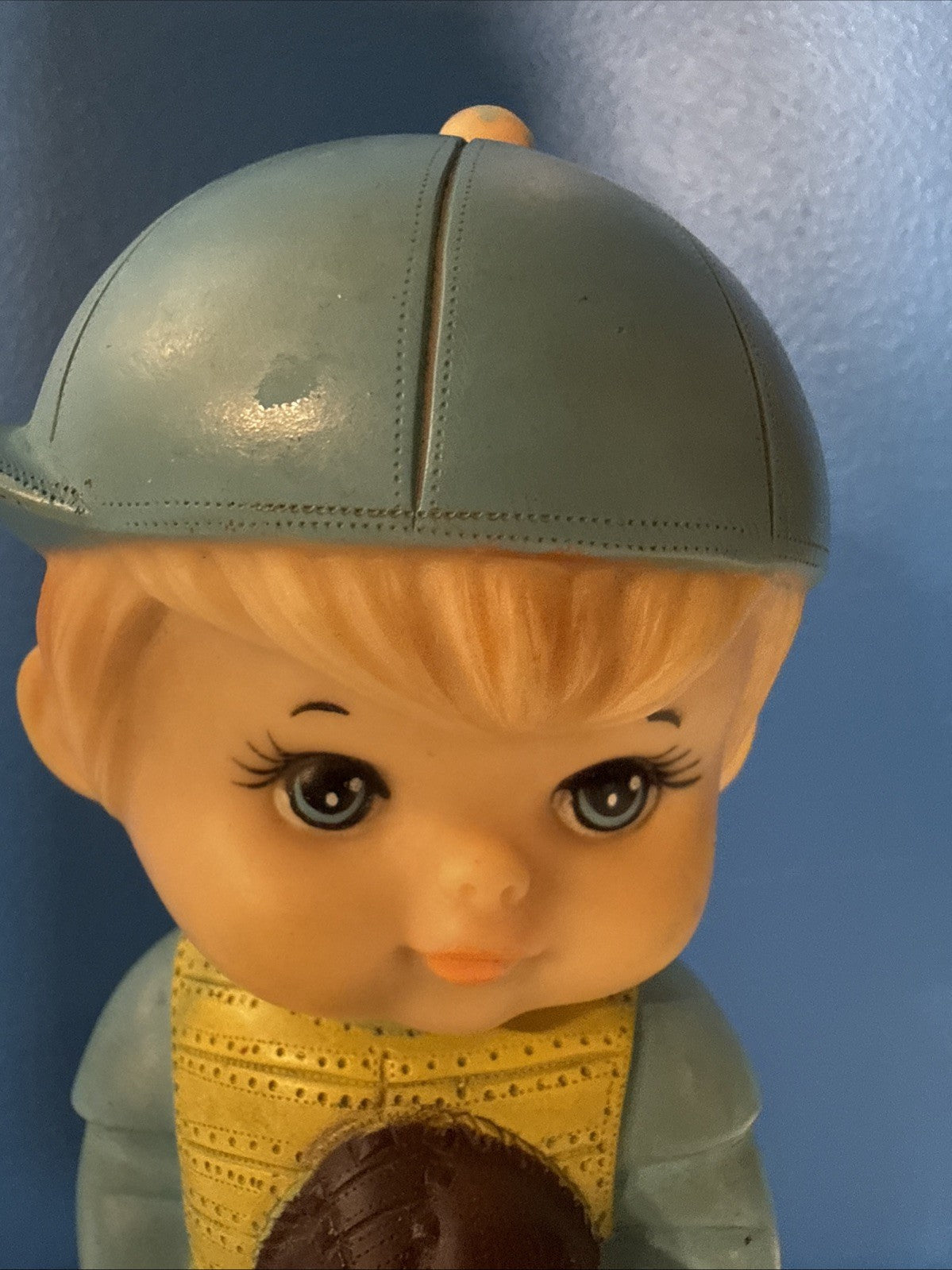 Vintage Iwai Baseball Catcher Boy Squeak Toy 1970s 6.5 Inch Working Japan