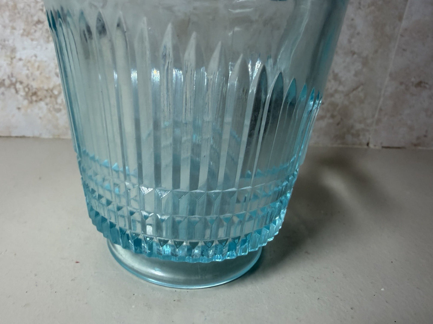 Vintage Blue Pressed Glass Pitcher Creamer Fluted Diamond Pattern Tableware