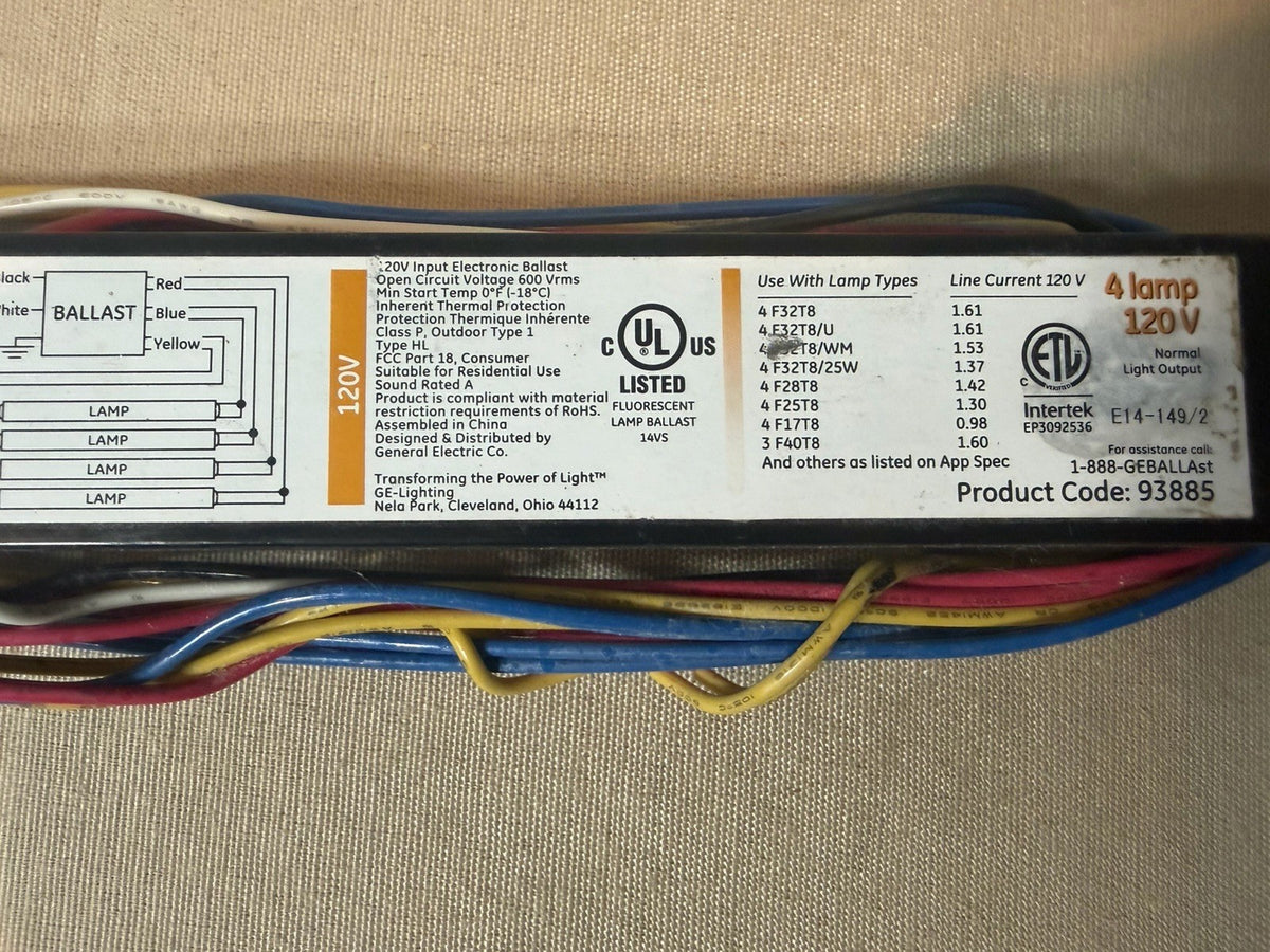 GE ProLine 93885 Electronic Ballast 4 Lamp 120V T8 Fluorescent Light NEW