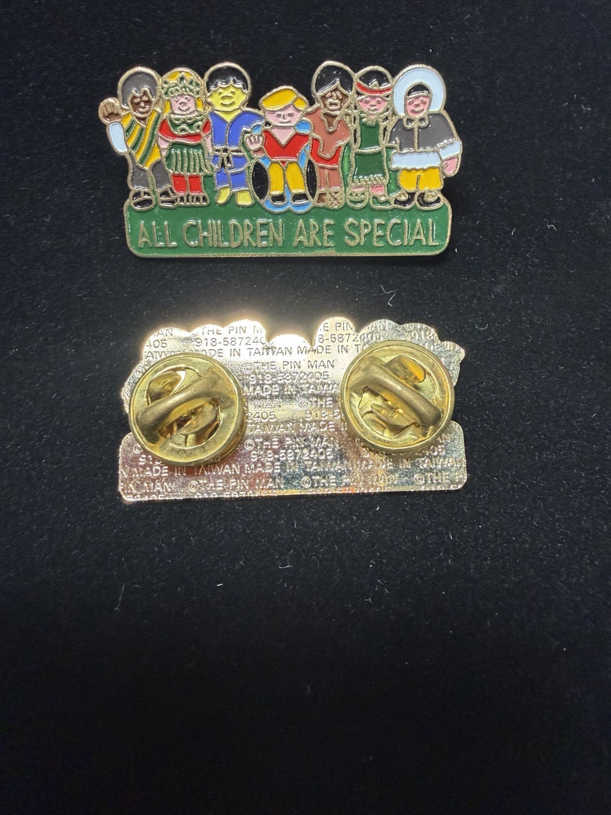 Vintage Enamel Lapel Pins Lot Two Hands Accents All Children Are Special Pin Set