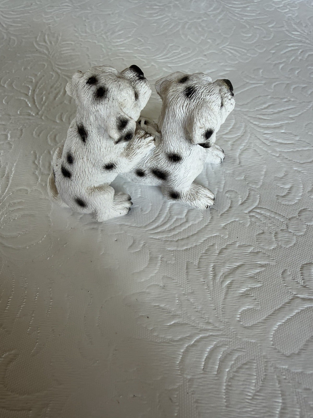 Vintage Dalmatian Puppy Figurine Lot 4pc Wind Up Musical Music Box Red Wagon