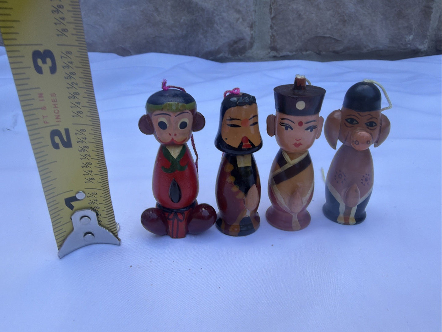 Vintage Journey to the West Wooden Ornament Set Monkey King Pigsy Boxed Figures