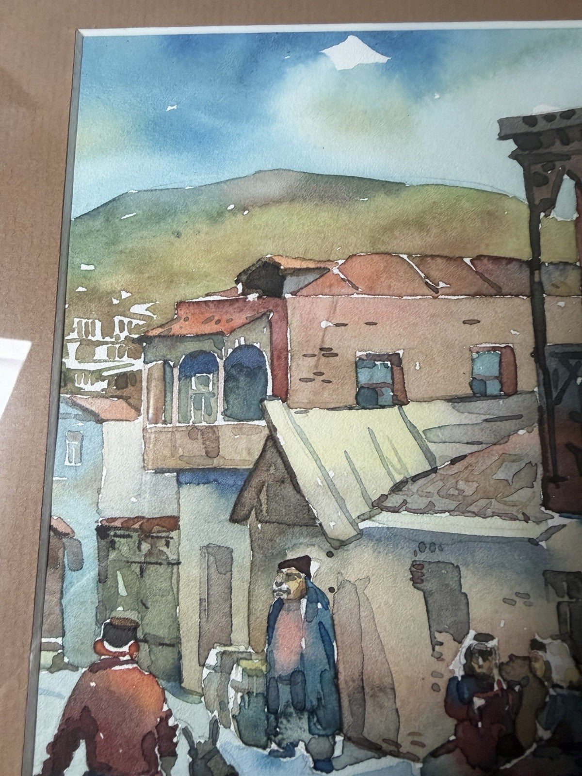 Signed Original Watercolor Painting Budapest Street Scene Framed Art Dated 2005