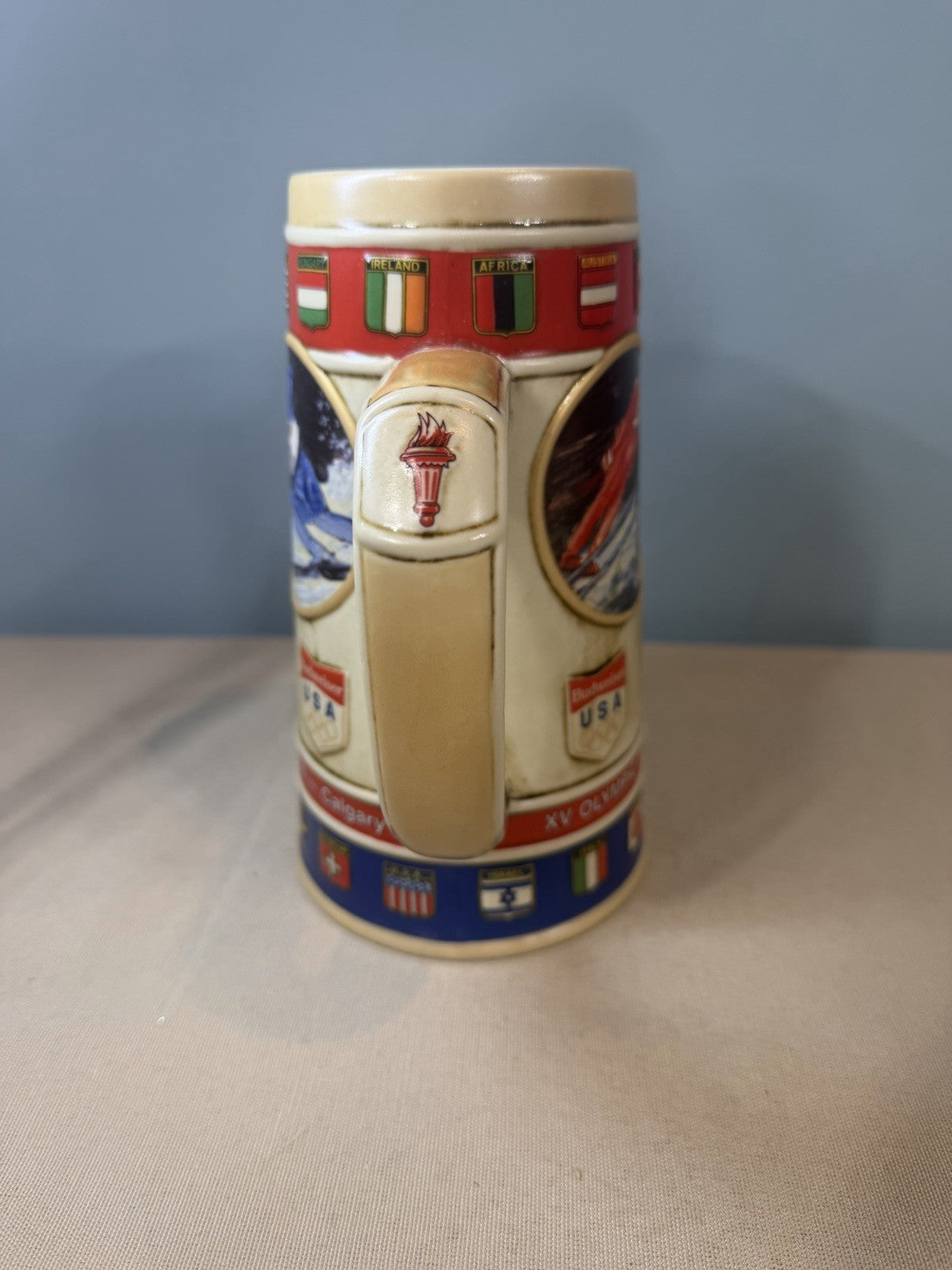 Vintage 1988 Budweiser Calgary XV Olympic Winter Games Beer Stein Ceramarte