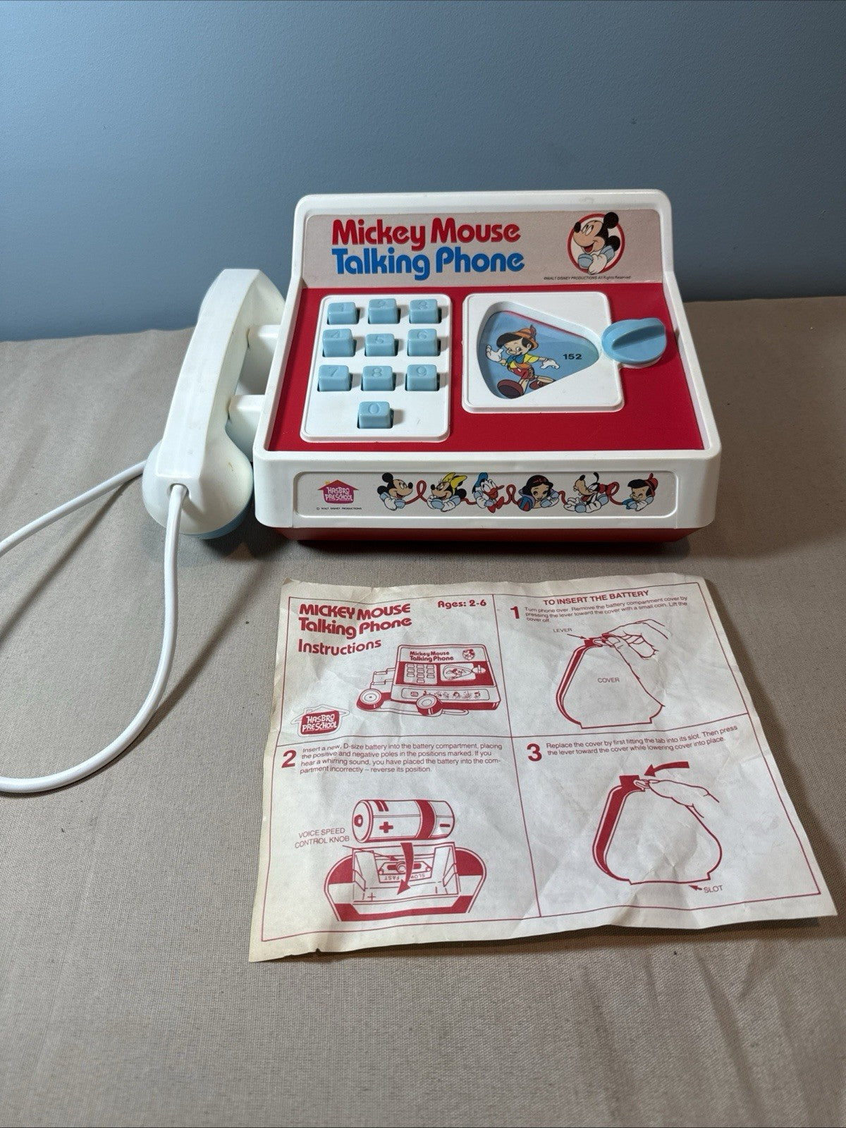 Vintage Walt Disney 1970s Hasbro Mickey Mouse Talking Phone - For Parts / Repair