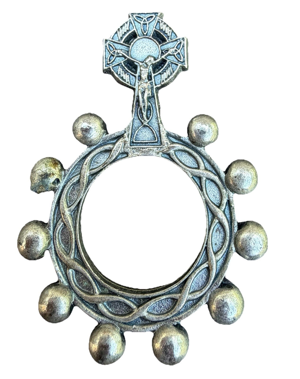Vintage Ave Maria Pocket Finger Rosary Ring Made in Italy Silver Tone