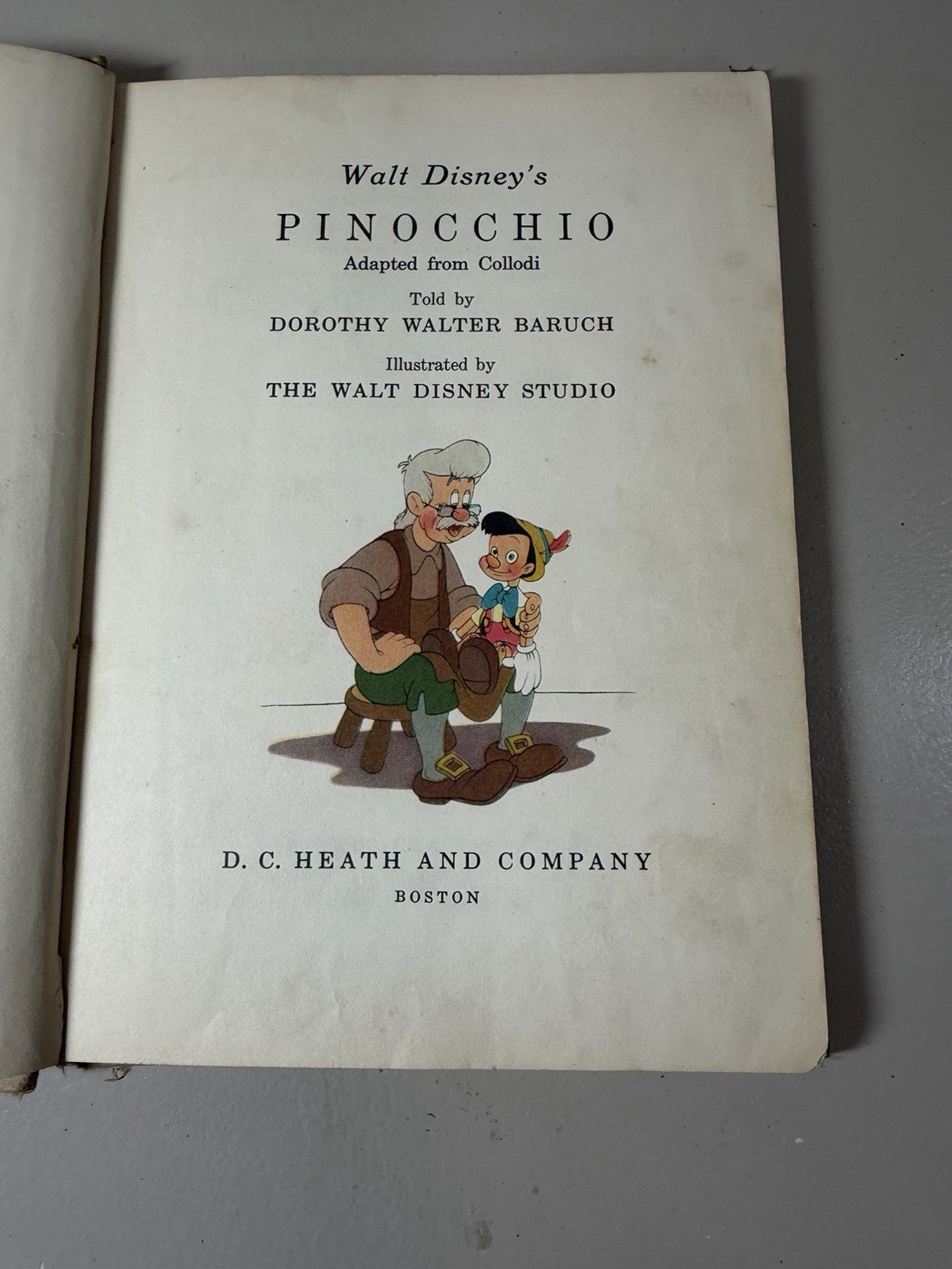 Vintage Walt Disney Pinocchio Book 1939 DC Heath Illustrated Hardcover