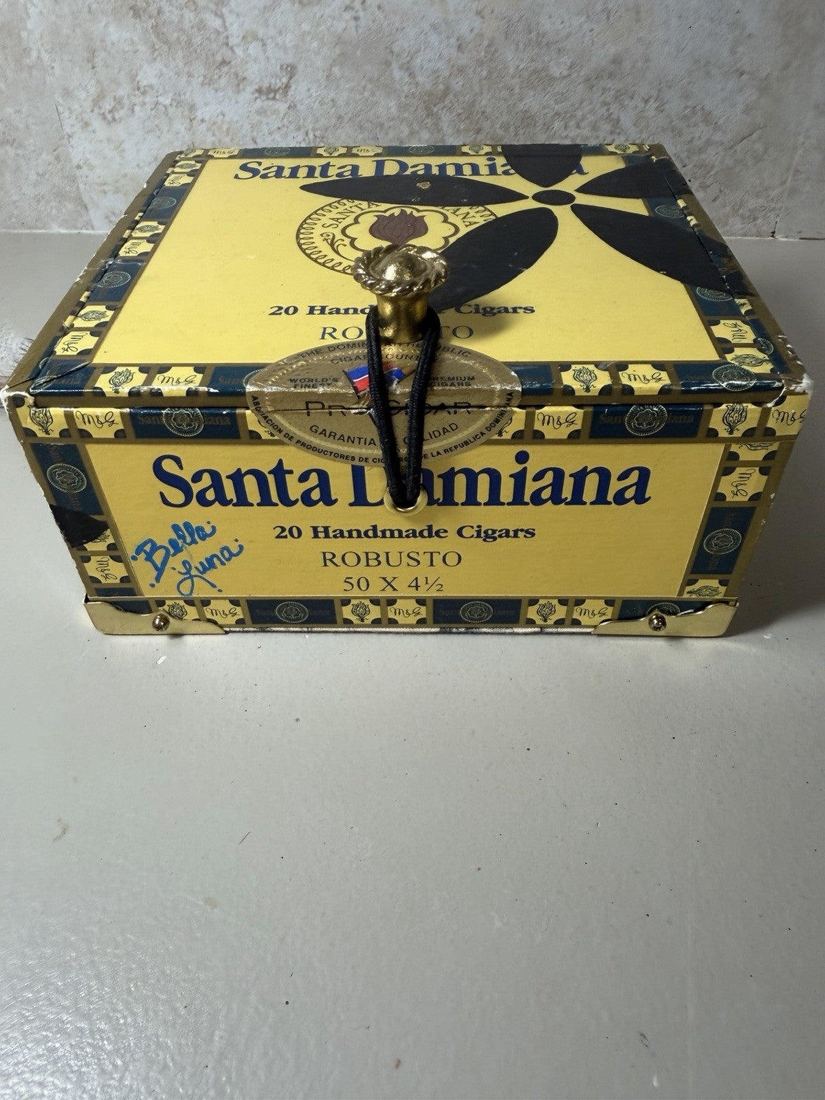 Santa Damiana Robusto Upcycled Cigar Box Purse Toile Fabric Handle Zebra Lining