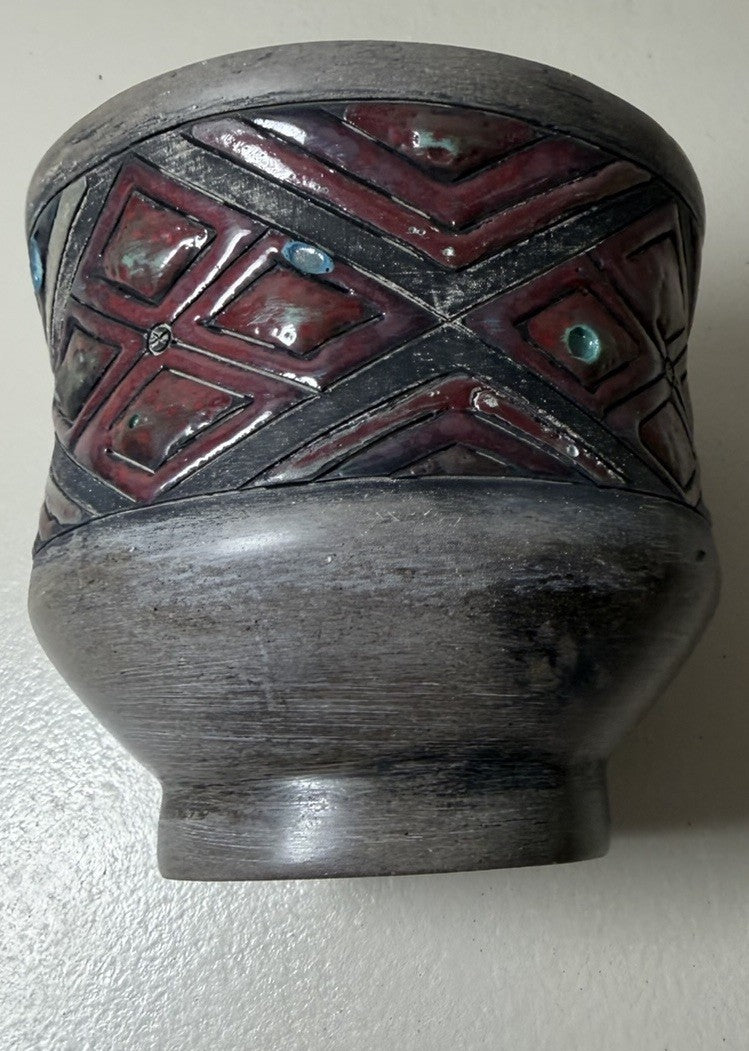 Vintage West German Art Pottery Bowl Fat Lava Style Geometric Relief Planter