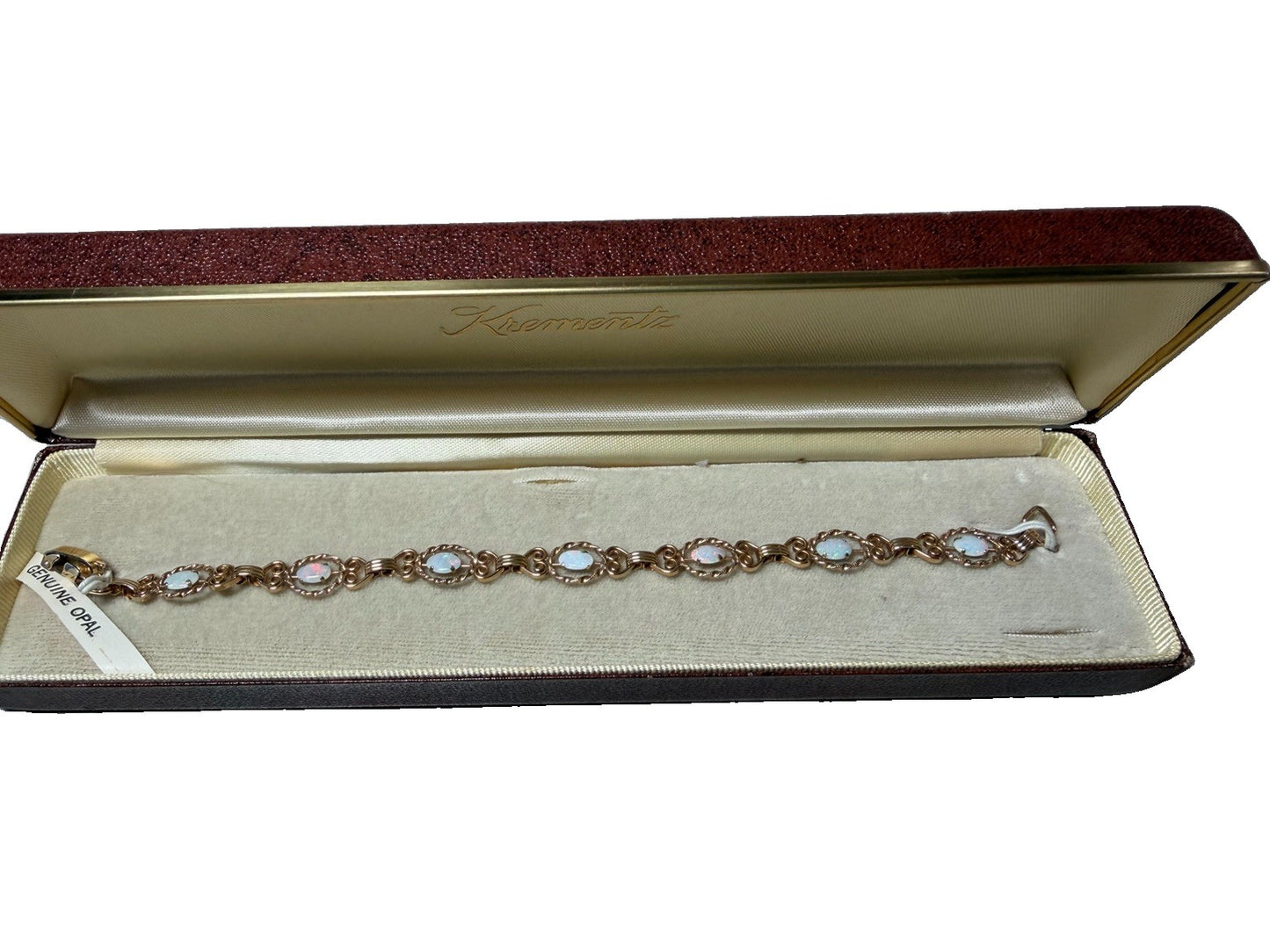 Vintage Krementz Gold Tone Genuine Opal Link Bracelet Original Box Jewelry