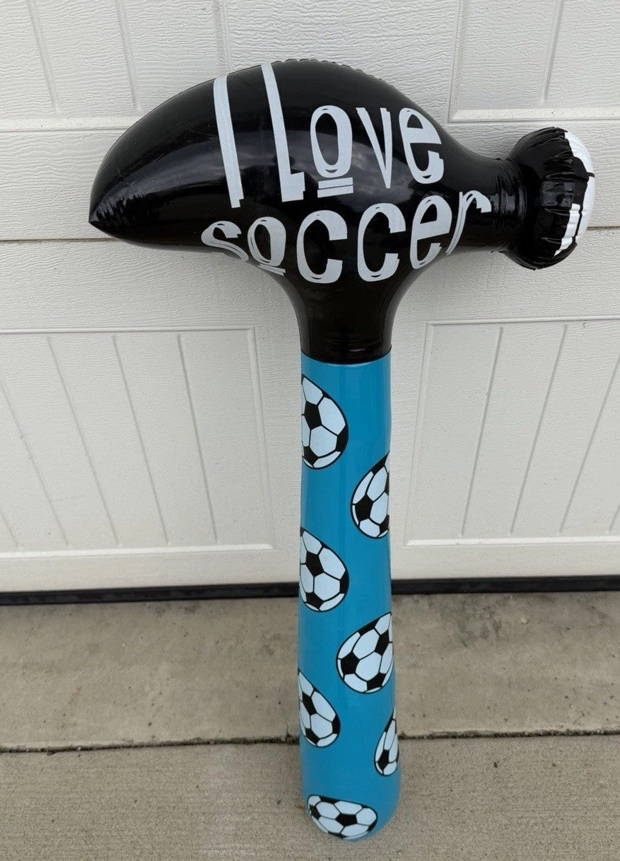 Inflatable Light Blue Soccer Hammer Squeaker Blow Up Toy 32"Novelty Party Favor