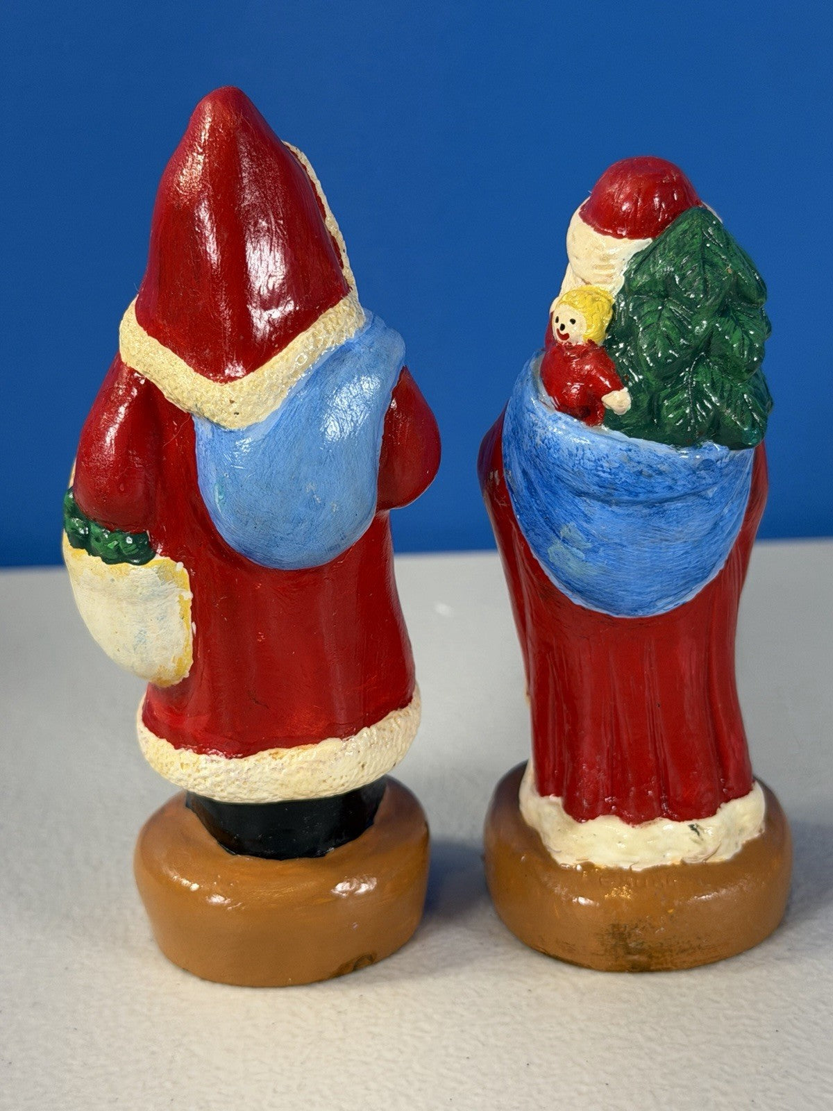 Vintage Hand Painted Resin Santa Claus Figurines Lot of 2 Antique Style Pair