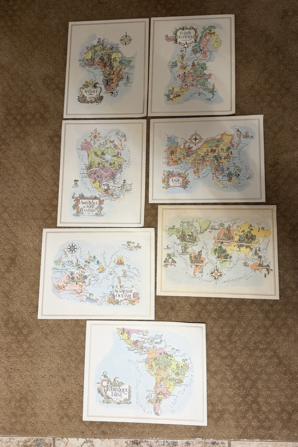 Vintage Pan Am Illustrated Map Prints Lot 7 Continental Cartography Art 12x14