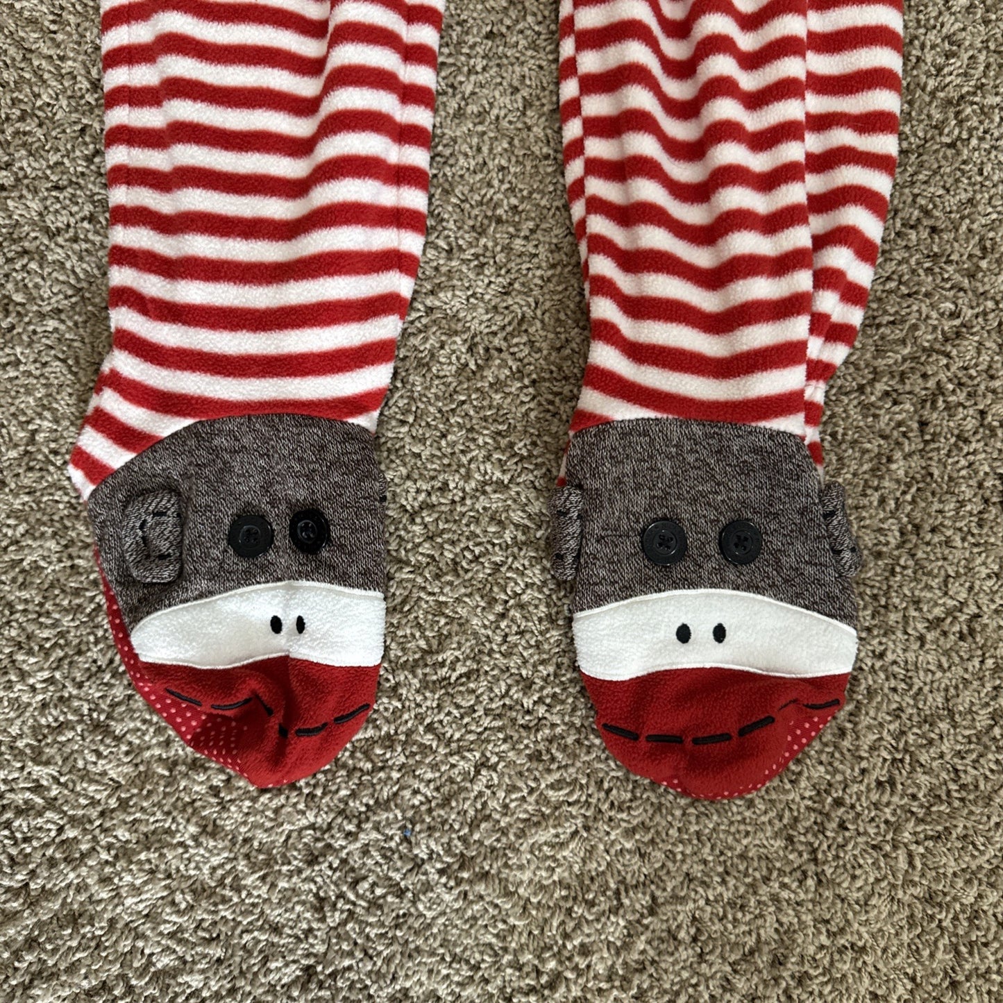 Nick and Nora Sock Monkey Pajamas Red White Striped One Piece Womens Size Small