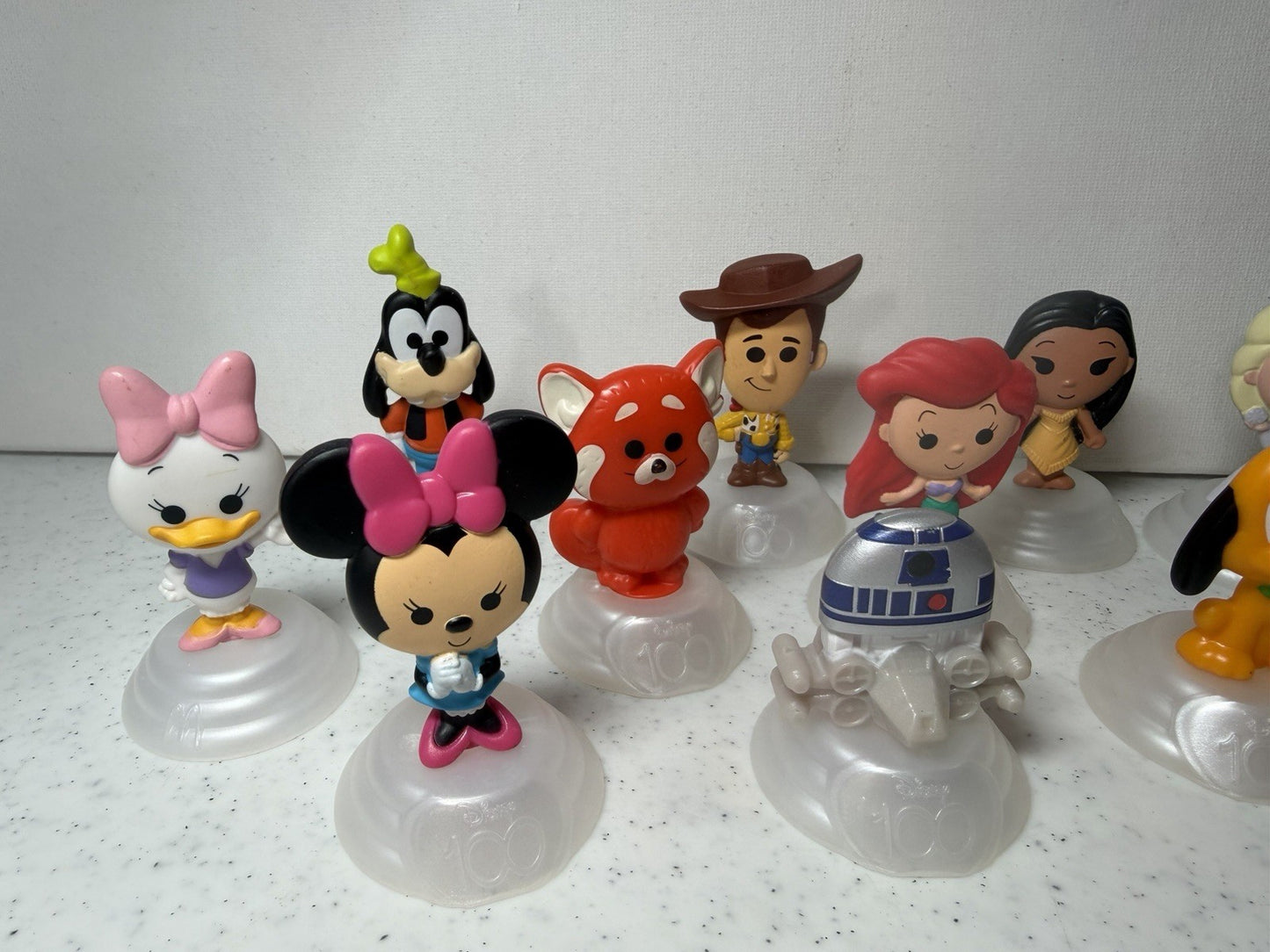 Disney 100 McDonald's Happy Meal Toy Lot 14 Figures Ariel Woody Elsa R2-D2