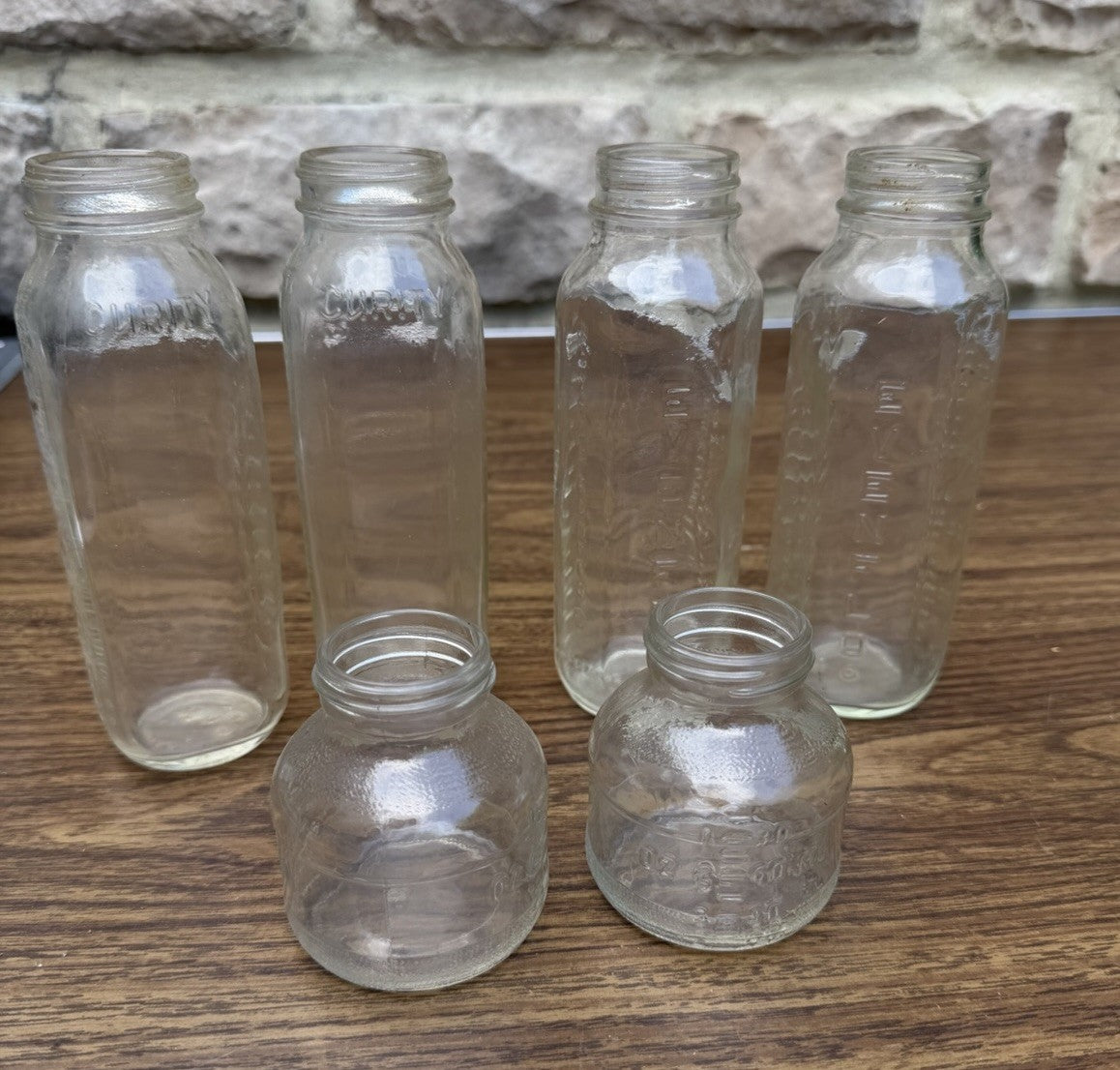 Vintage Evenflo Glass Baby Bottle Lot 6 Clear Nursing Bottles 4oz 8oz