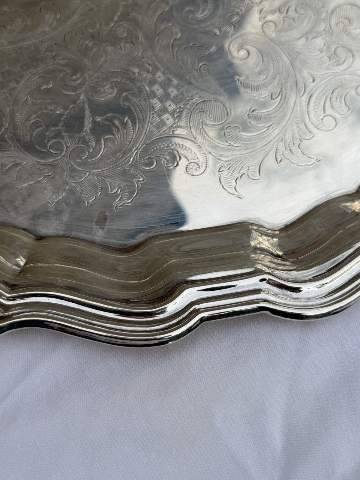 Sheffield Silver Co Platter Victorian Scalloped Serving Tray USA 14.5"