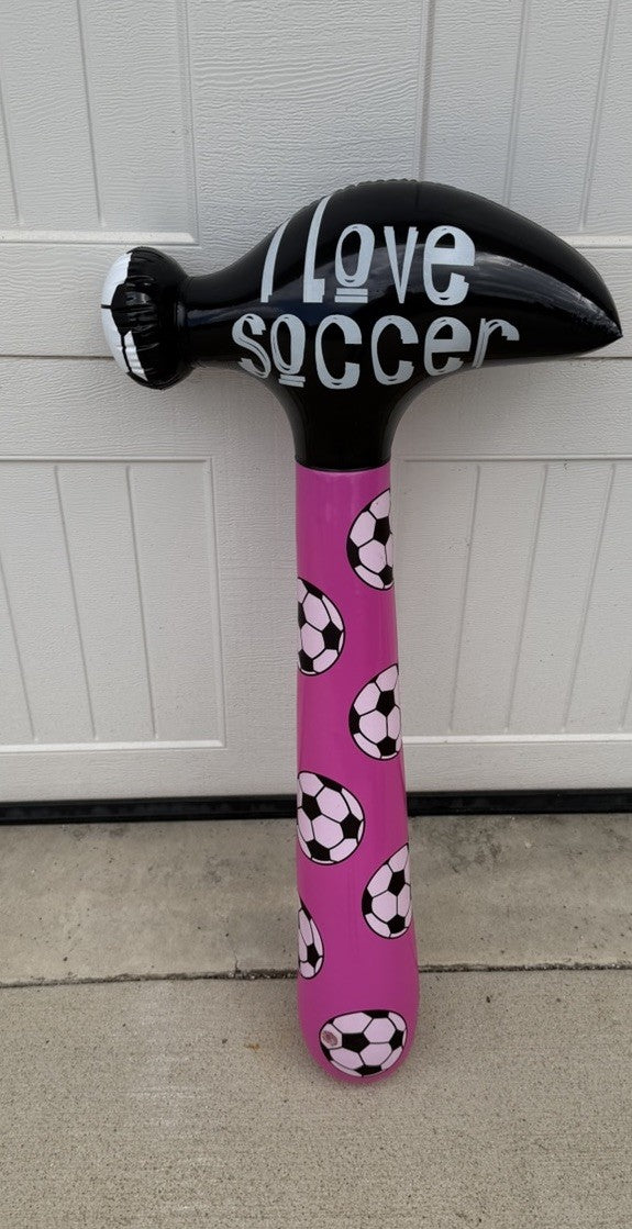 Inflatable Pink Soccer Hammer Squeaker Blow Up Toy 33" Novelty Party Favor