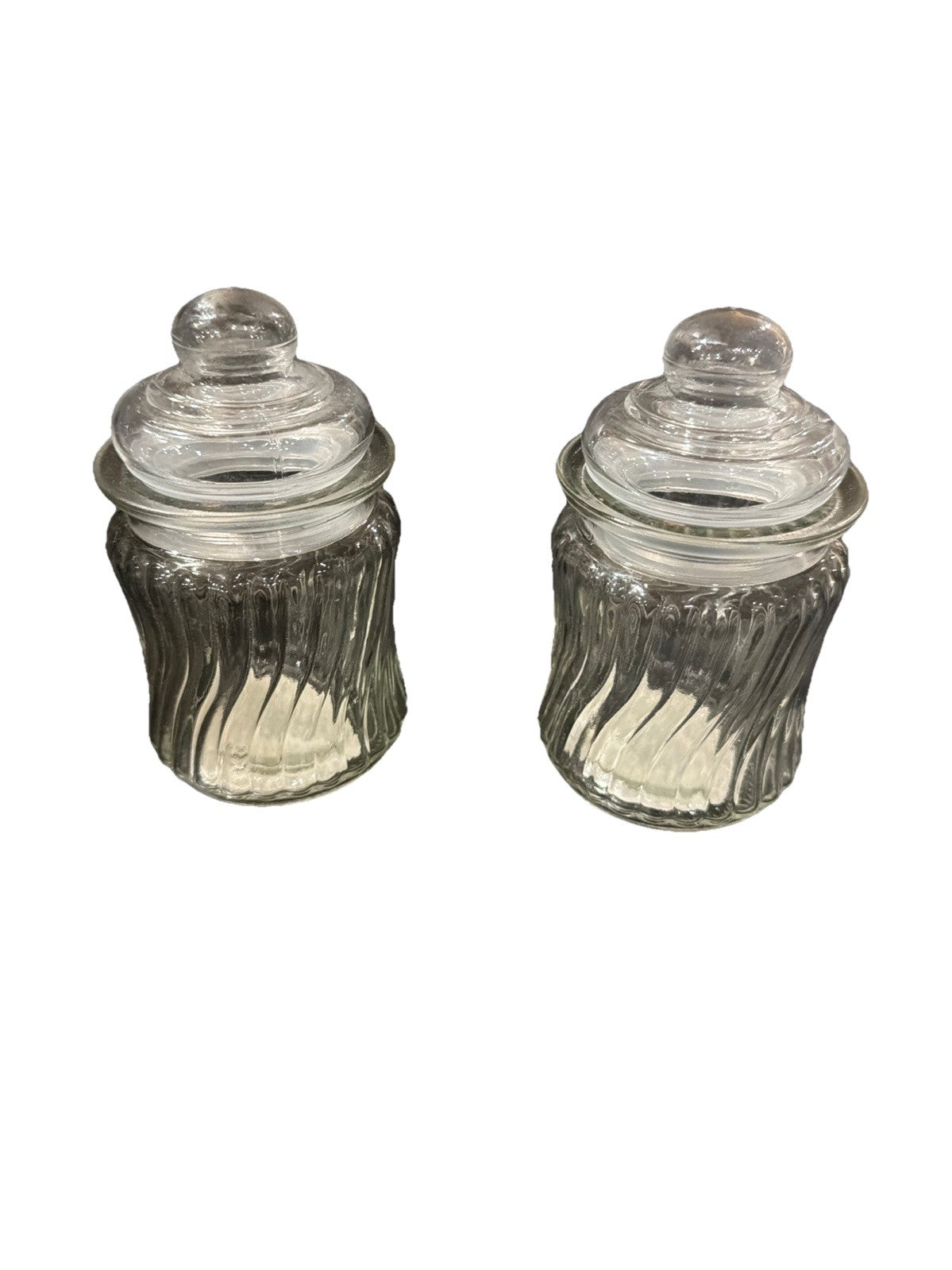 Set of 2 Glass Apothecary Jars, knobbed lids, 5.25 in, tight seal