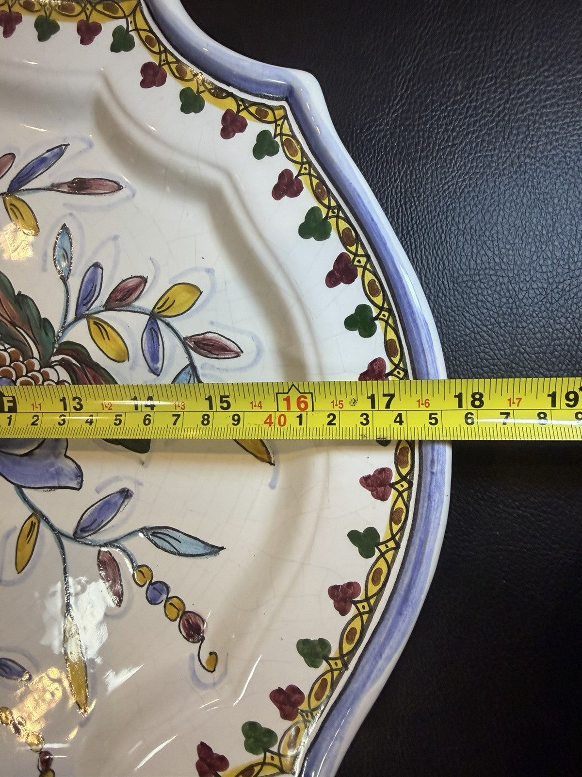 Vintage Berardos Portugal Hand Painted Floral Ceramic Platter Serving Tray
