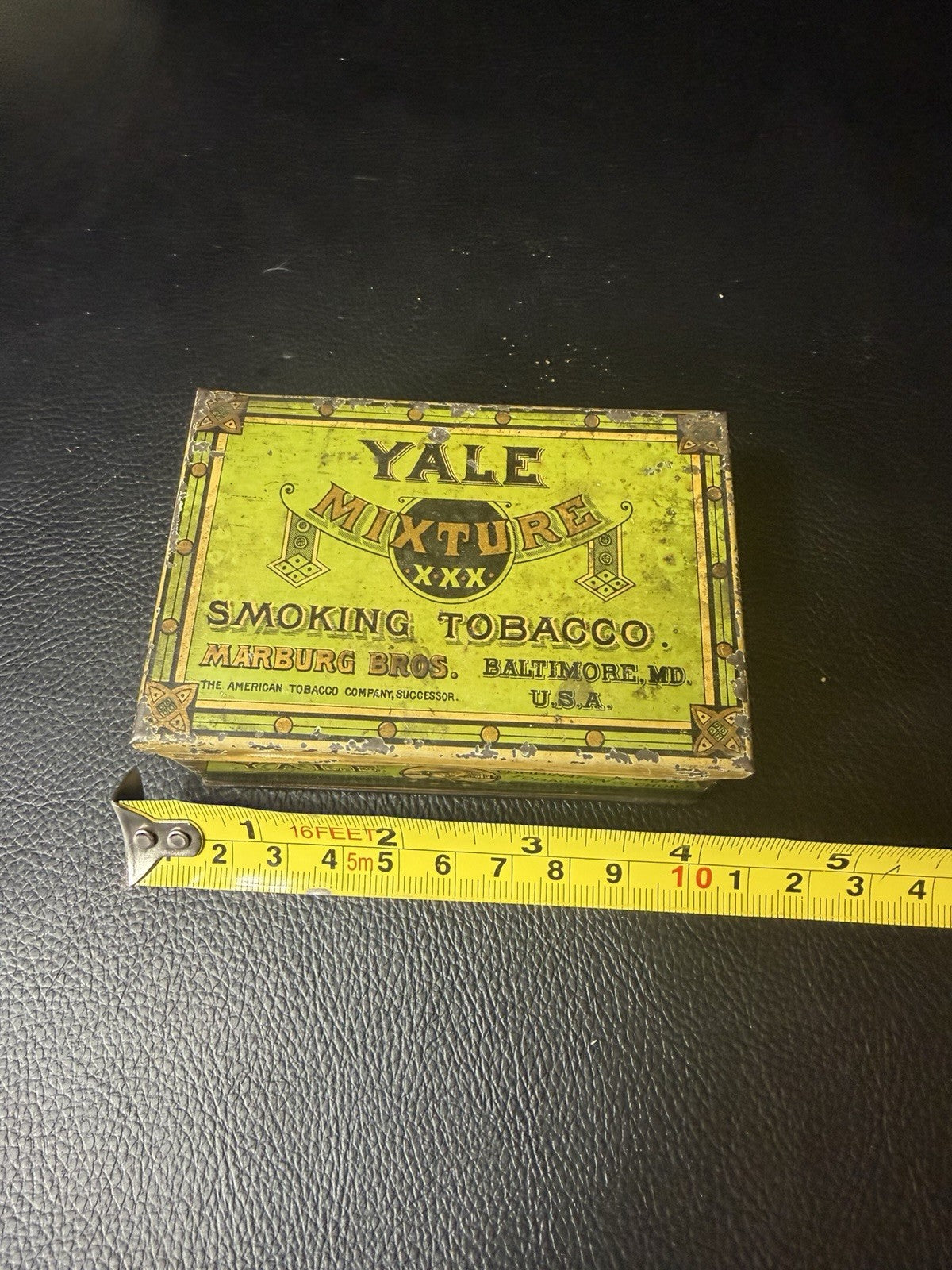 Antique Yale Mixture Tobacco Tins 2 Marburg Bros Baltimore Maryland Green EMPTY