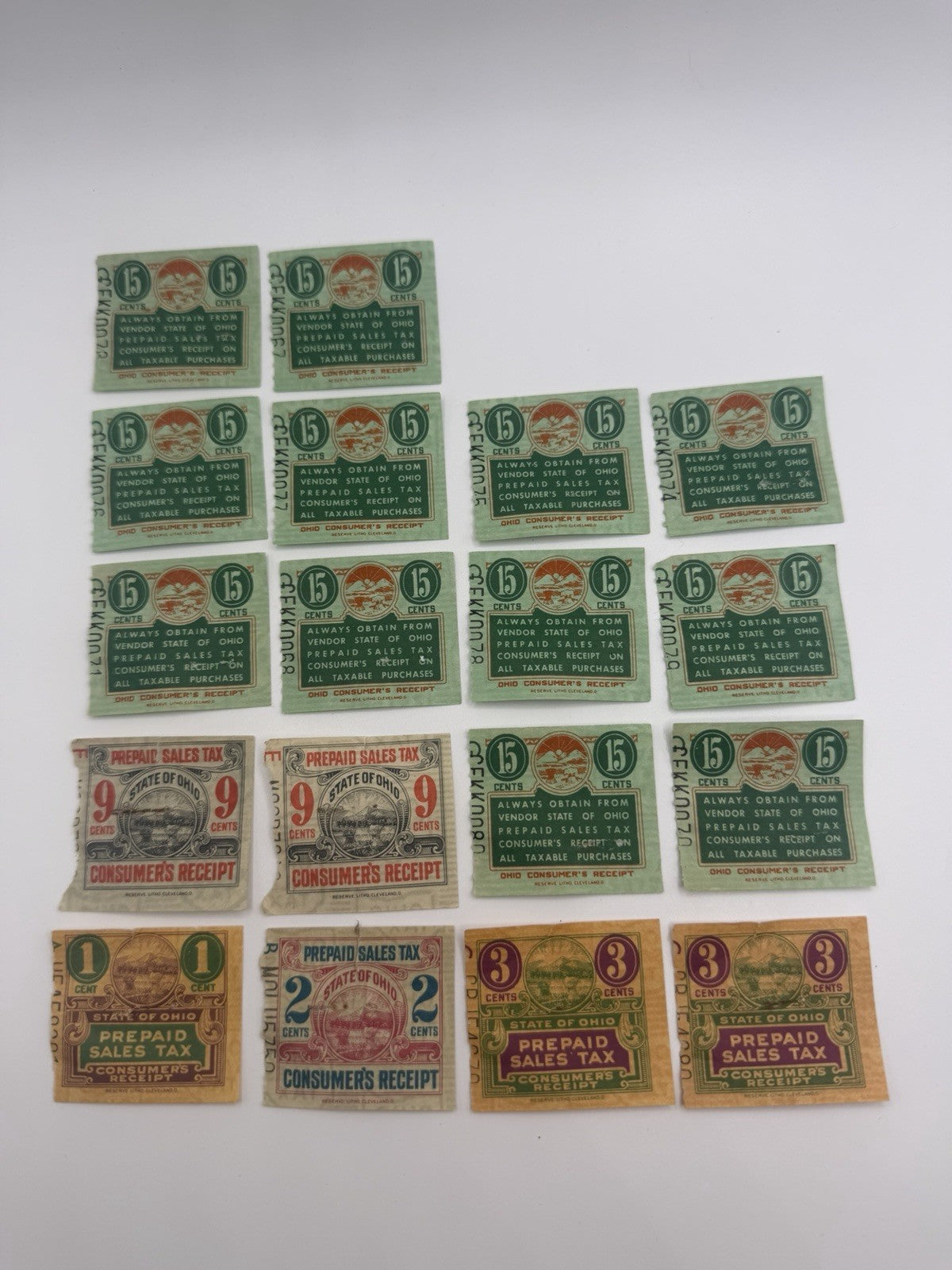 Vintage Ohio Prepaid Sales Tax Stamps Lot 18 Revenue Receipt Ephemera Paper Lot
