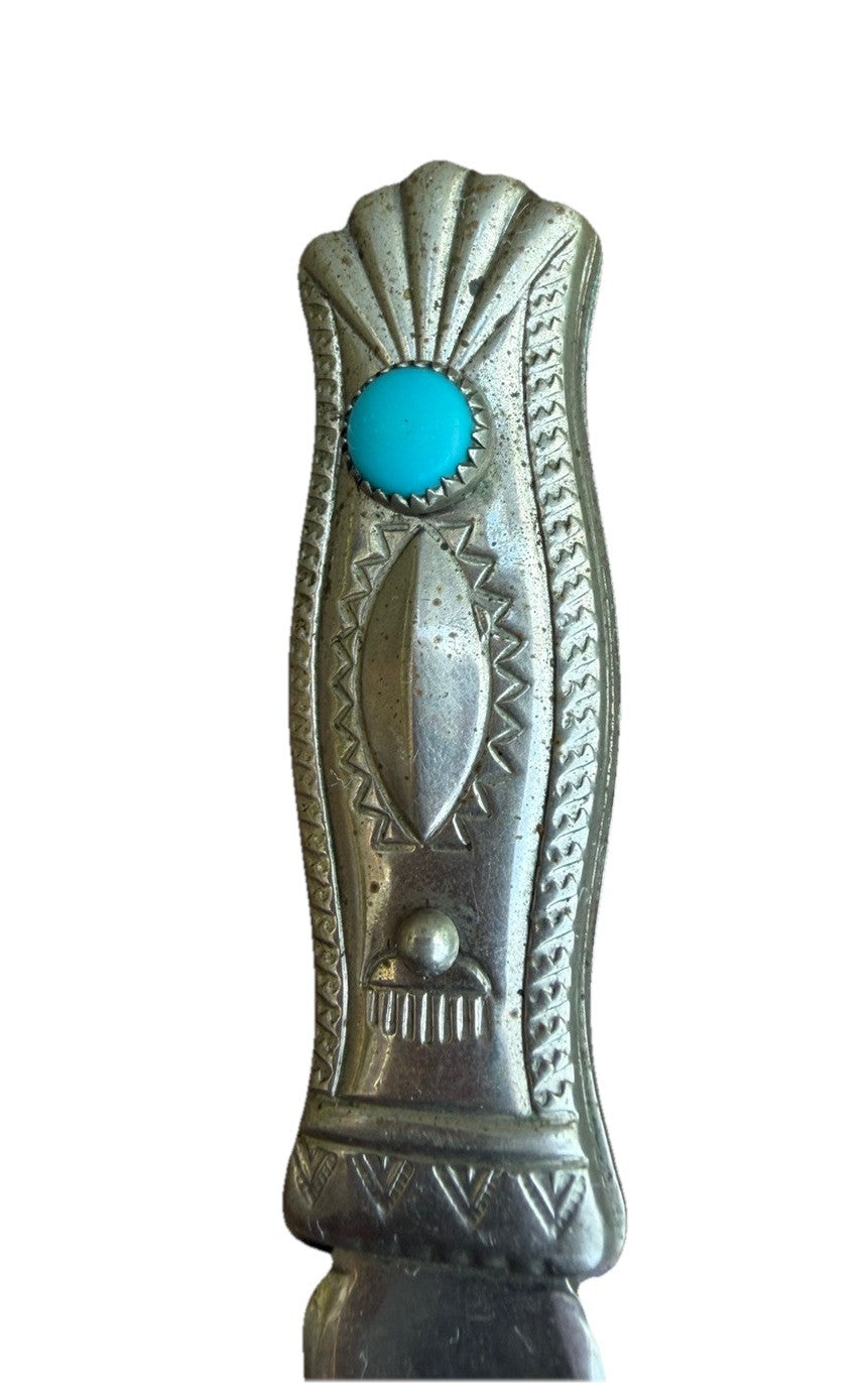 Vintage Southwestern Turquoise Letter Opener Native Style Stamped Metal