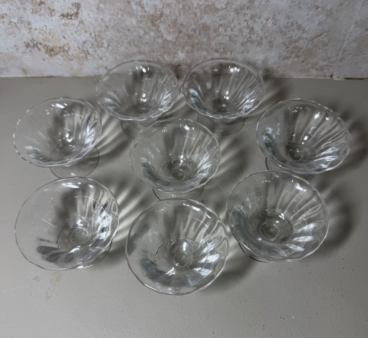 Vintage Clear Pressed Glass Open Salt Cellars Dips Set 8 Footed Fluted Bowls
