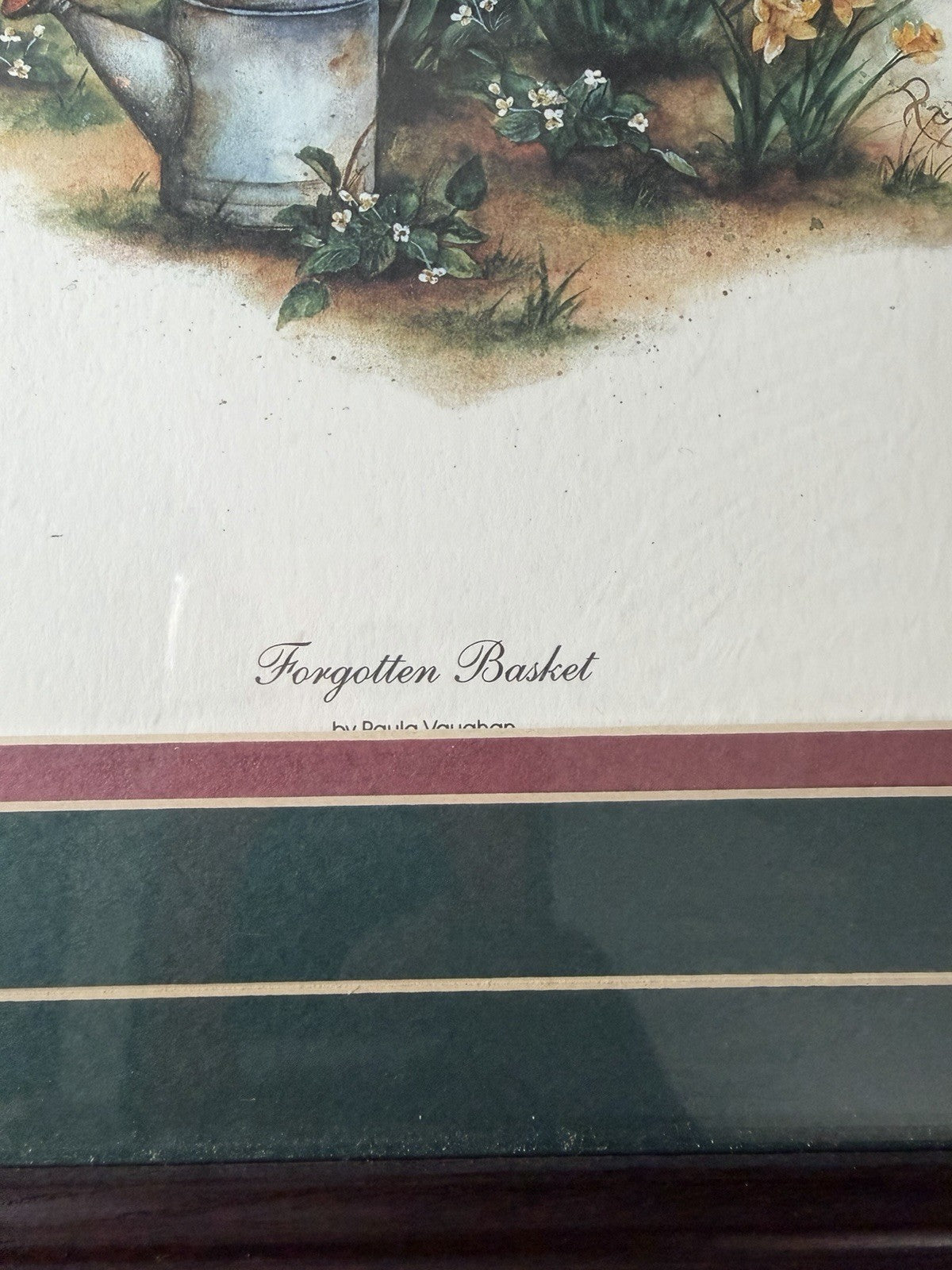 Vintage Paula Vaughan 2 Framed Floral Prints "Forgotten Basket" & "Cherished